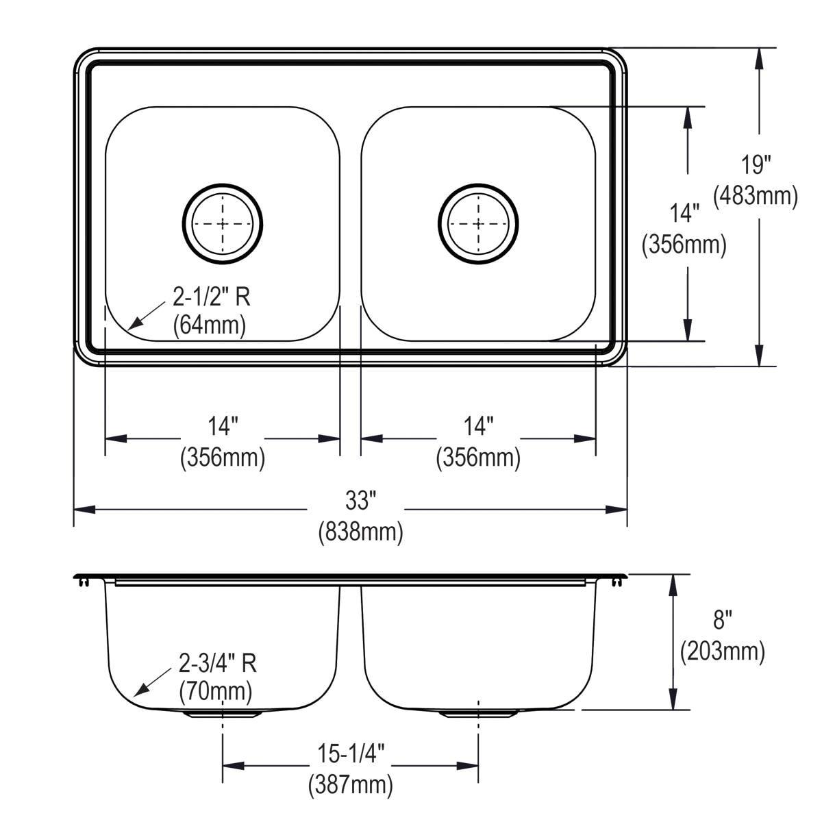 Elite Satin Stainless Steel Double Bowl Drop-In Kitchen Sink