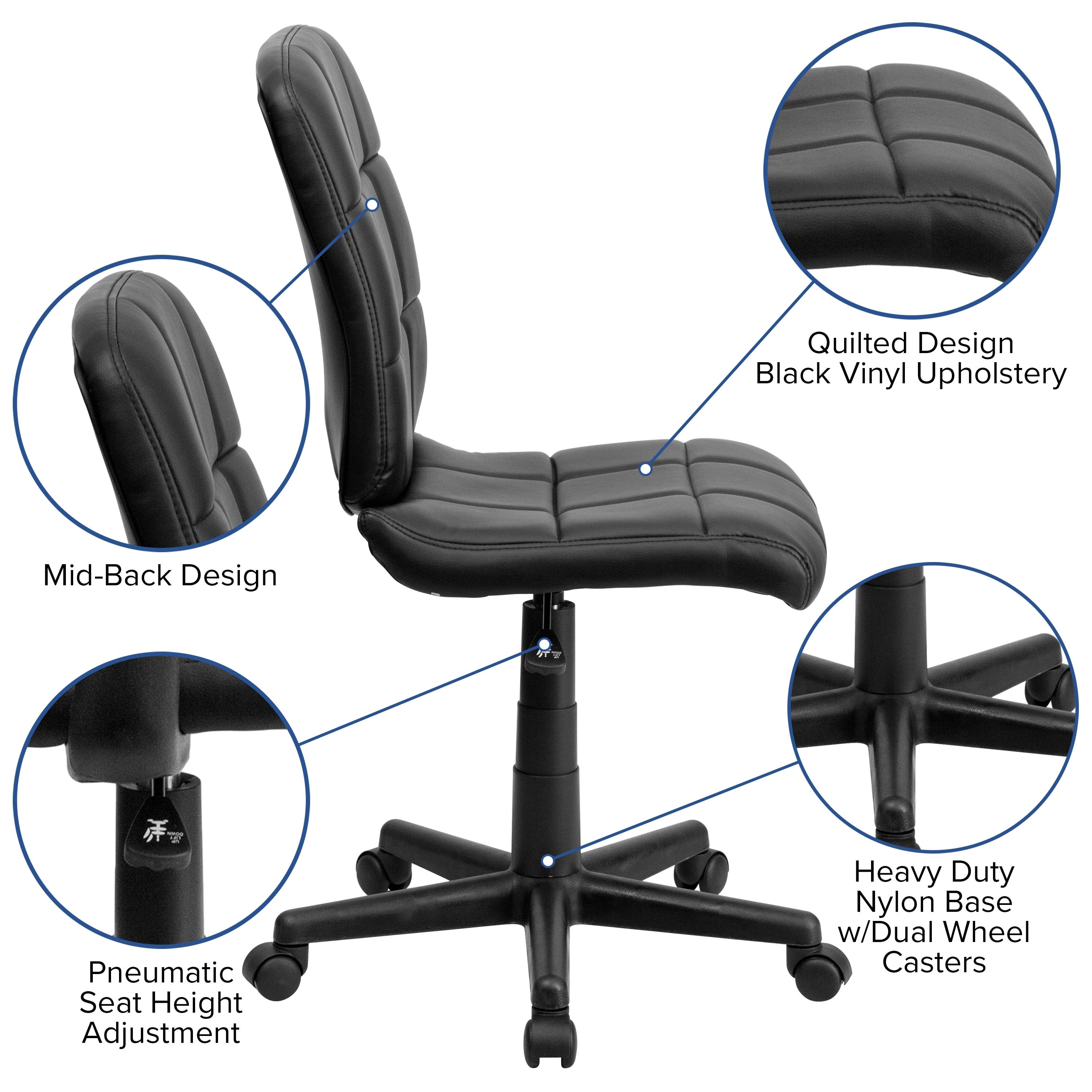 Flash Furniture Clayton Mid-Back Tufted Vinyl Upholstered Swivel Desk Chair with Padded Seat, Black