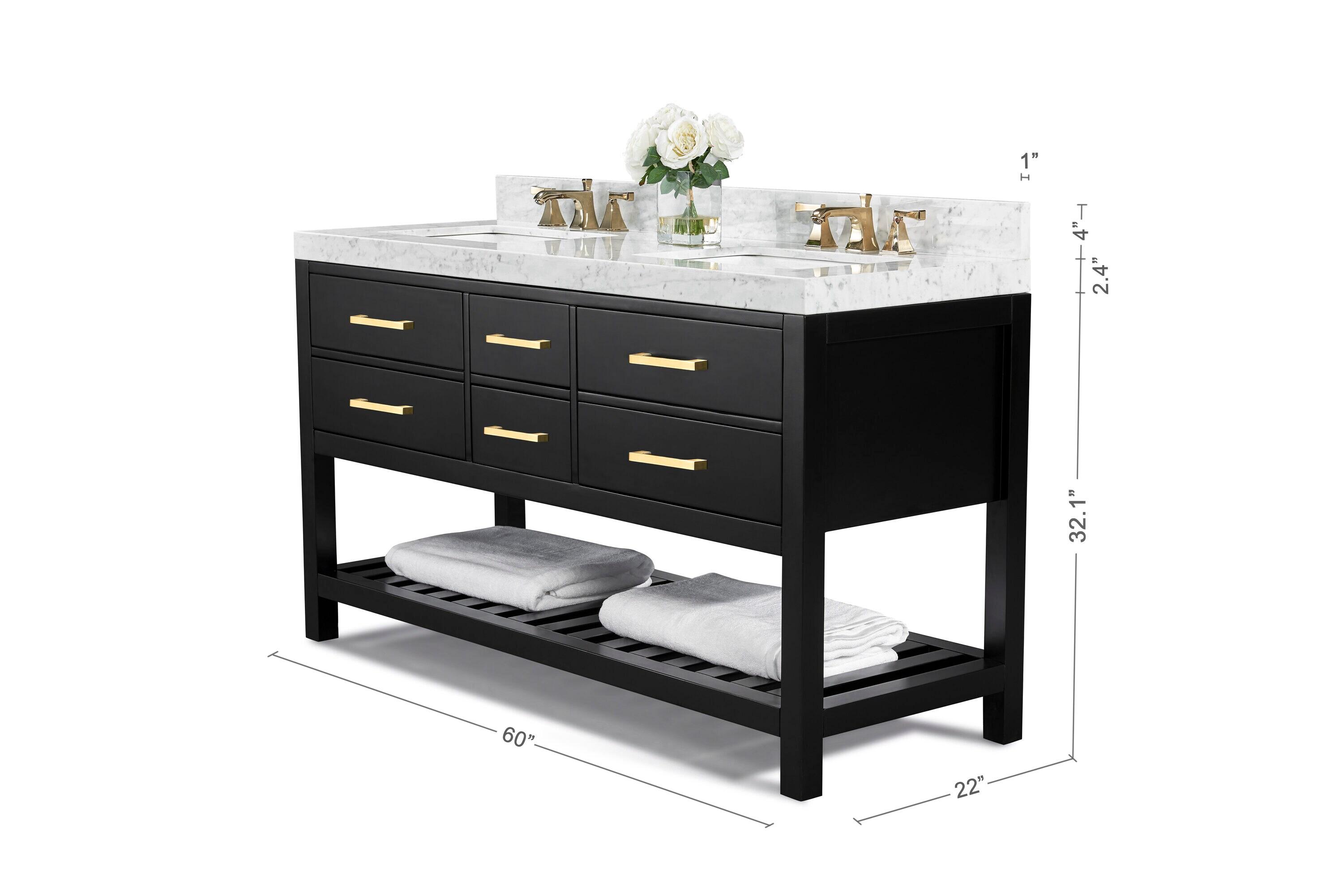 Elizabeth 60'' Black Onyx Double Vanity with Marble Top