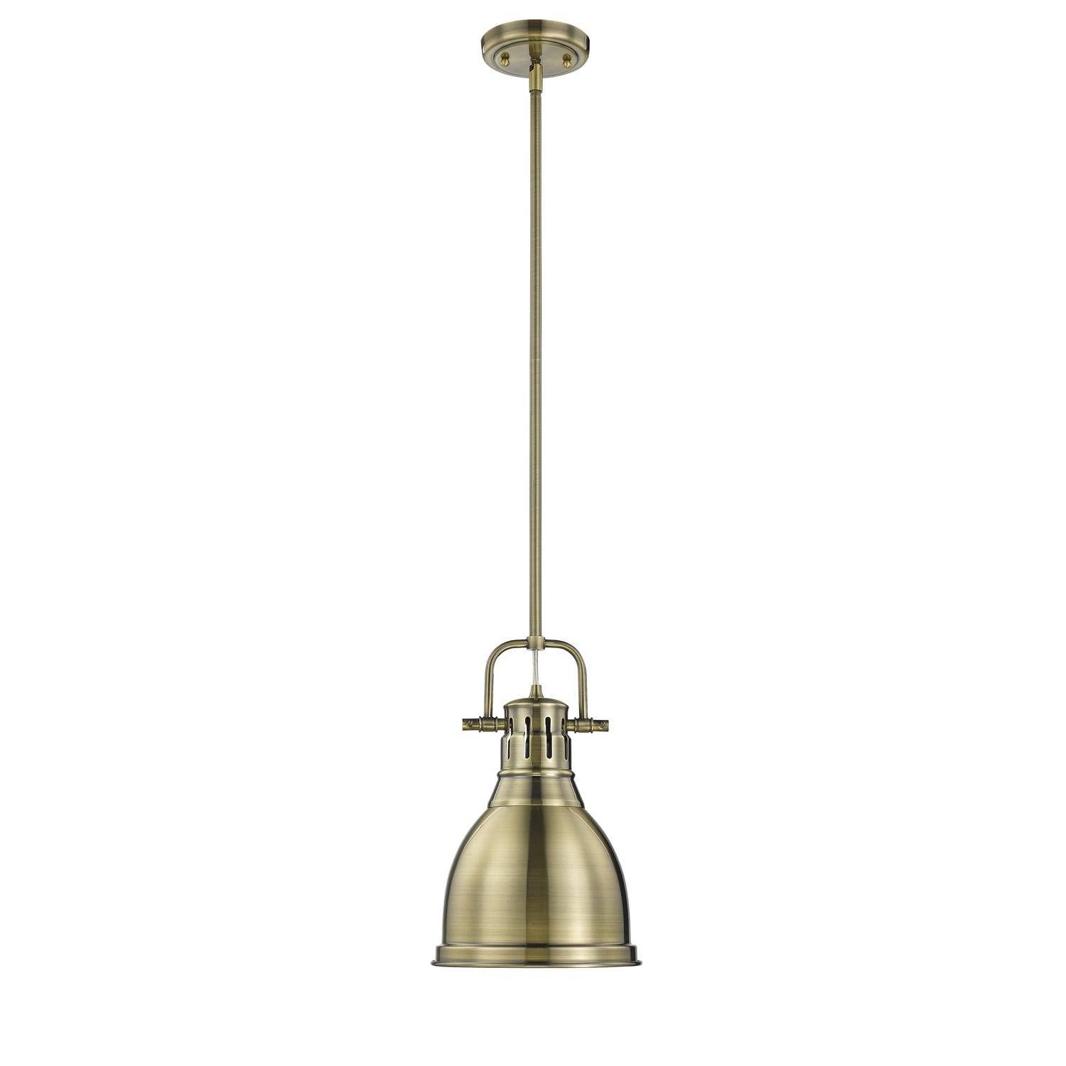 Golden Lighting Duncan 1-Light Small Pendant in Aged Brass with Aged Brass