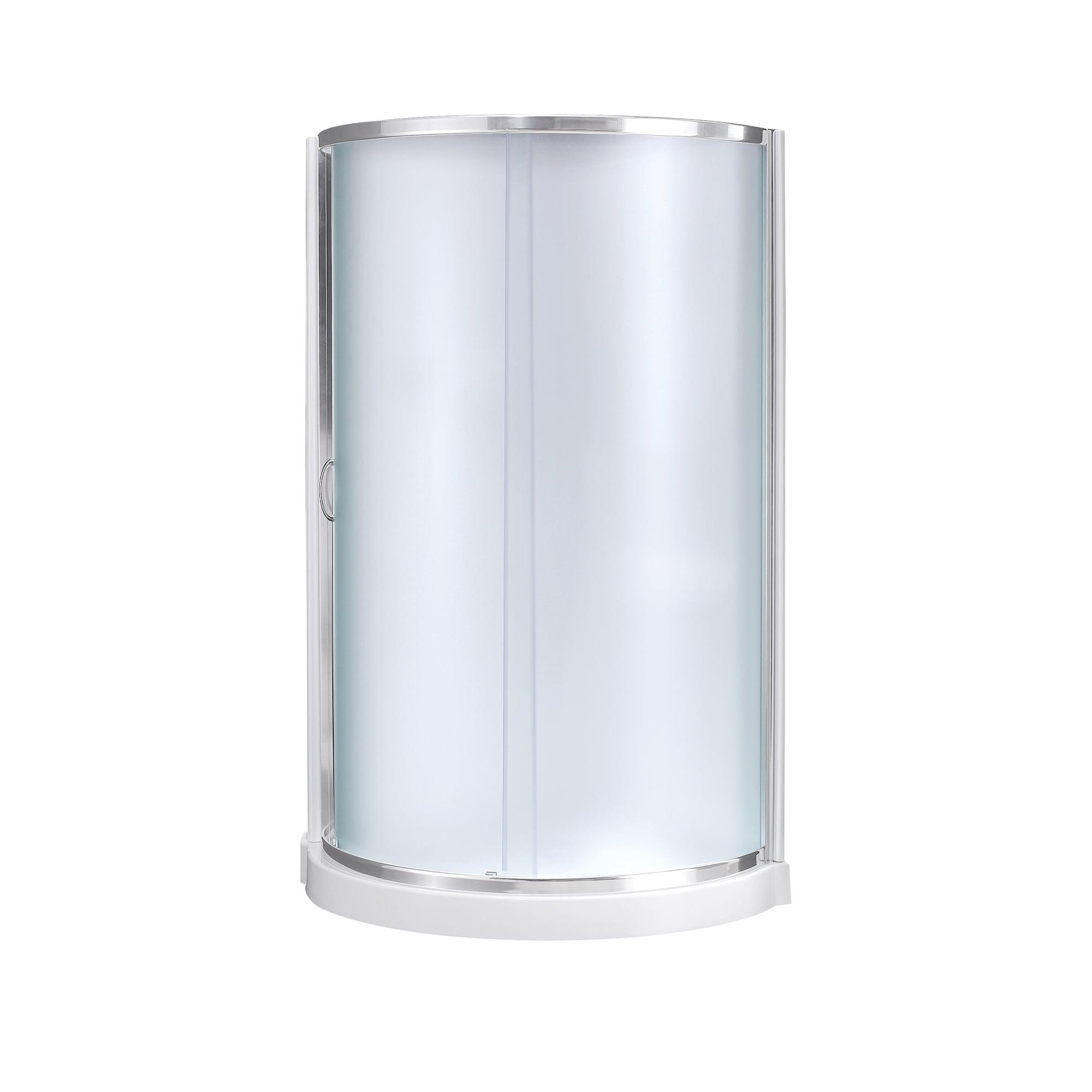 OVE Decors Breeze 40 in. Framed Round Shower Kit w/ Frosted Glass, Base, Wall in Chrome Finish
