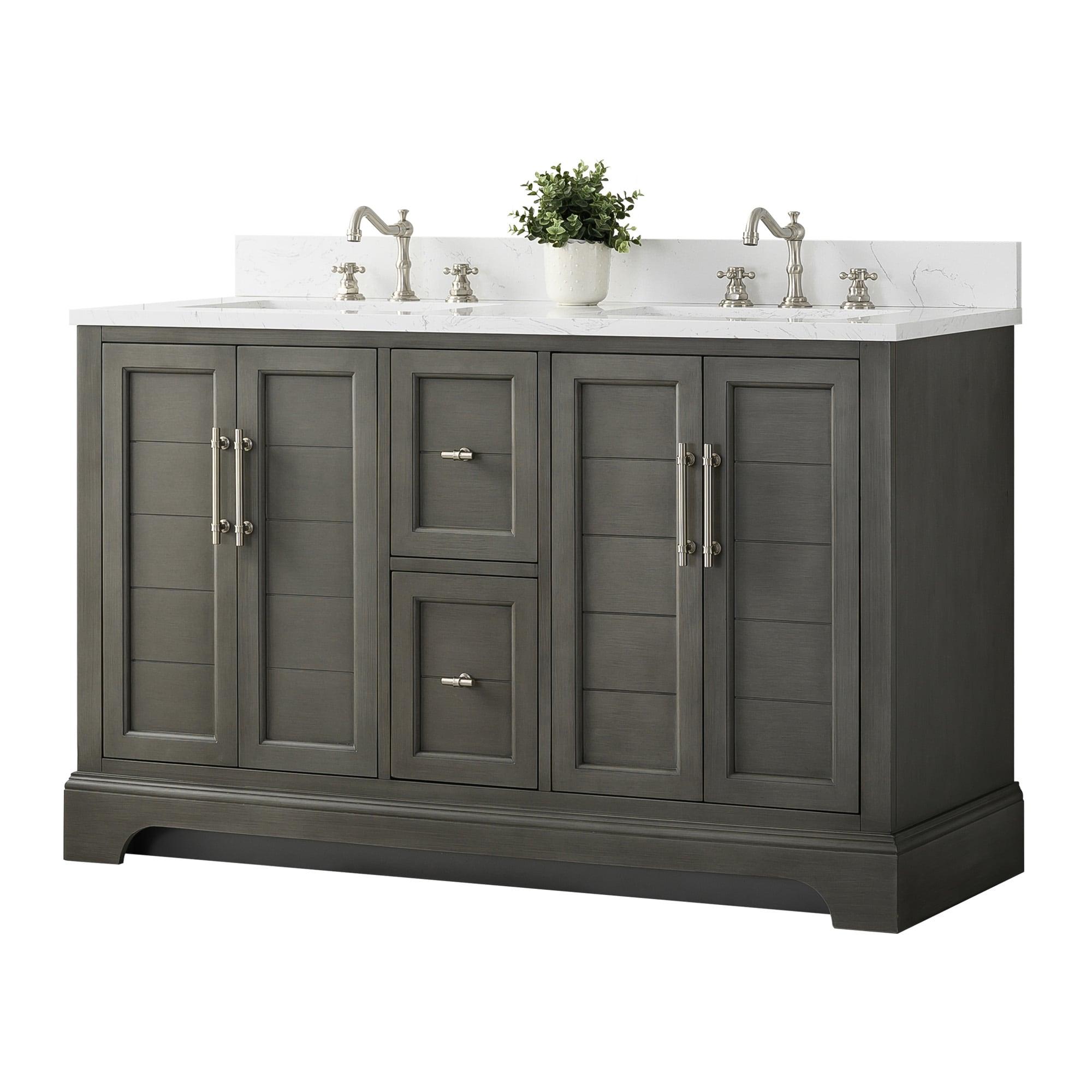 Vanity Art 54 x 22 x 34 in. Single Sink Bathroom Vanity with Quartz Top & Backsplash, Silver Gray