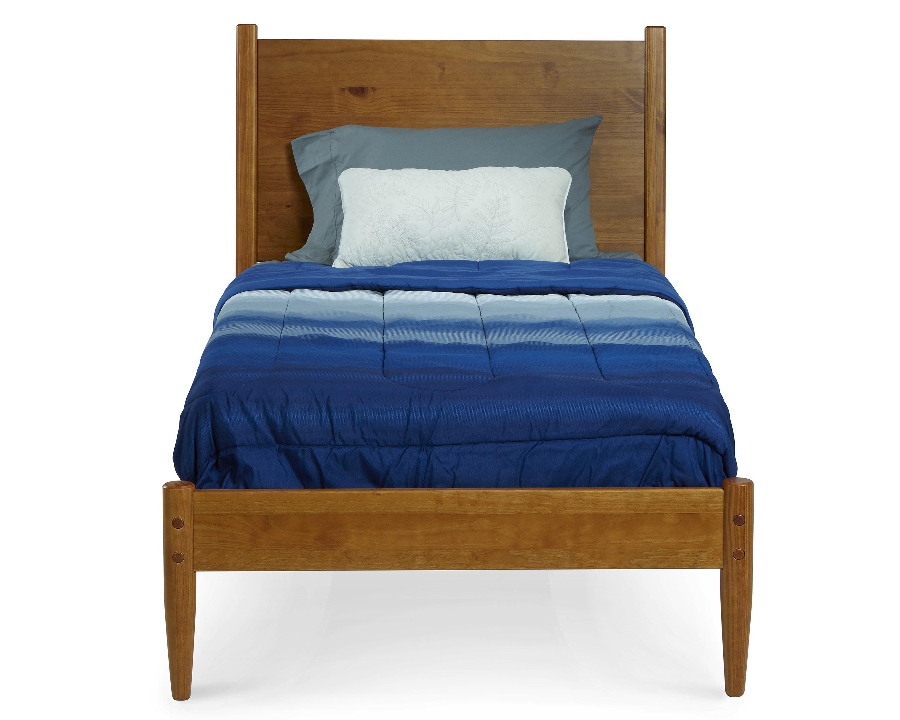 Camaflexi Mid Century Platform Bed Wood Panel Bed Frame with Headboard, Twin, Castanho