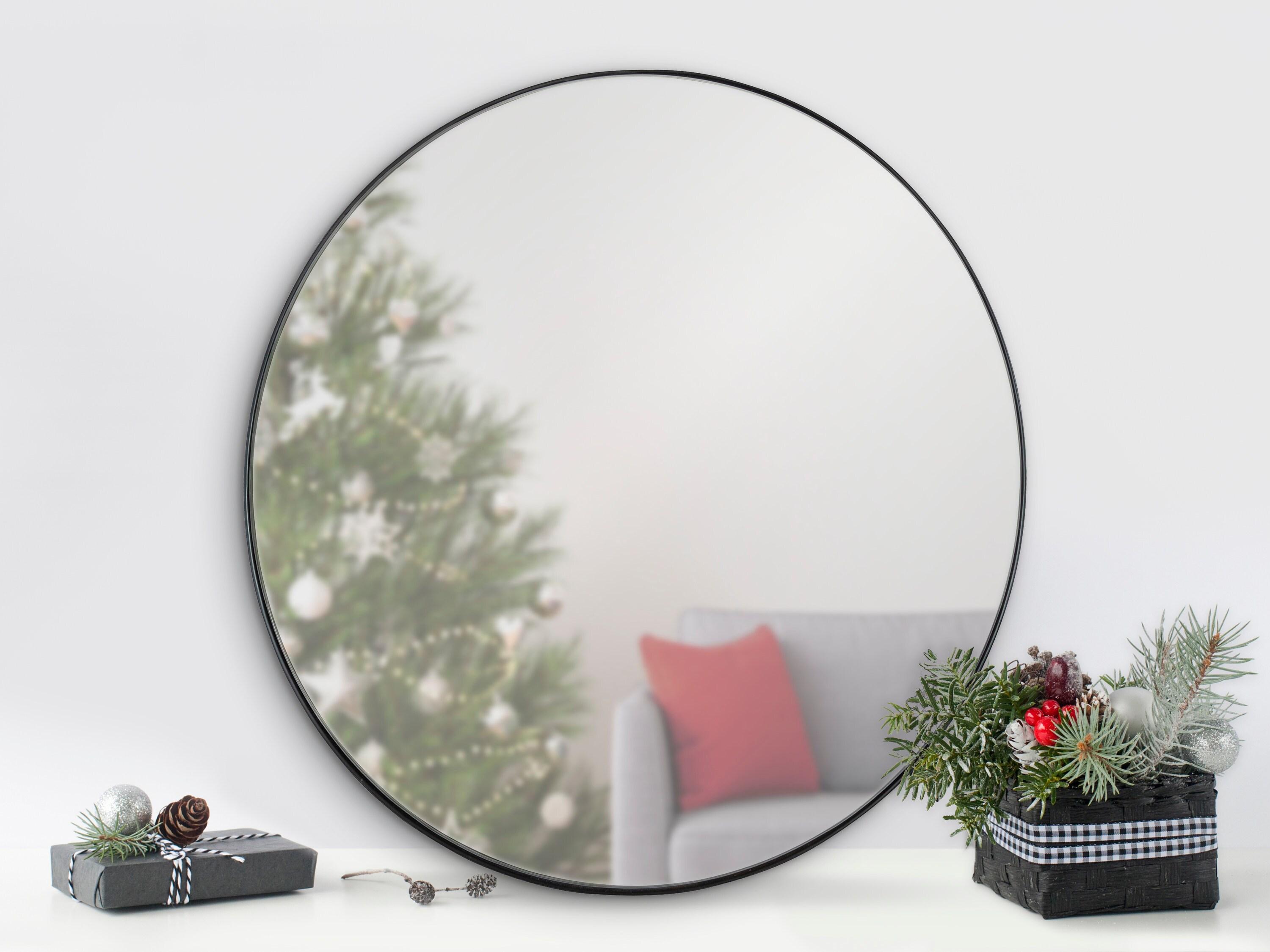 22" Rollo Round Wall Mirror Black - Kate & Laurel All Things Decor: Modern Iron Frame, Wall Mount, Geometric Design