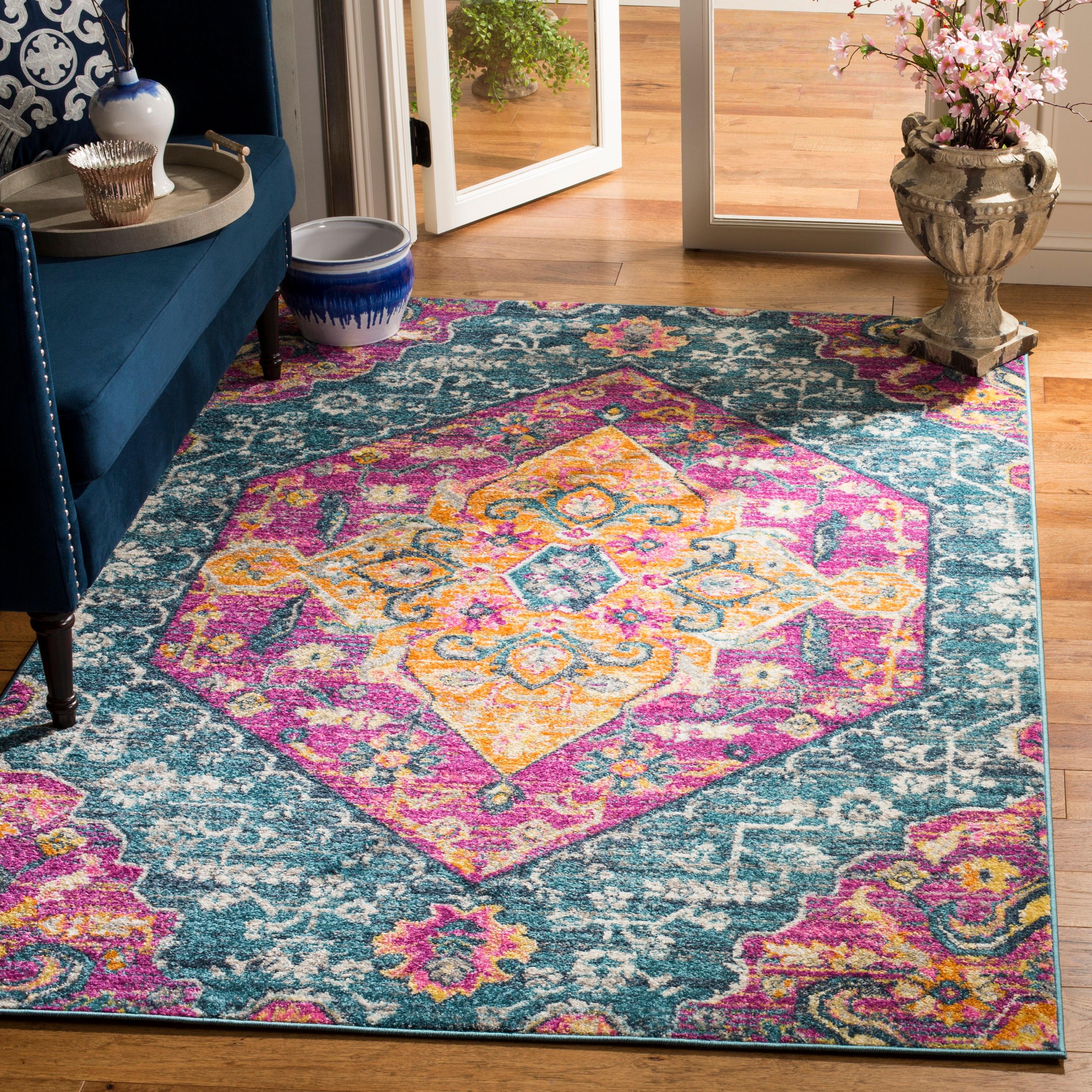 Madison MAD119 Power Loomed Indoor Area Rug - Blue/Fuchsia - 6'7"x6'7" - Safavieh.