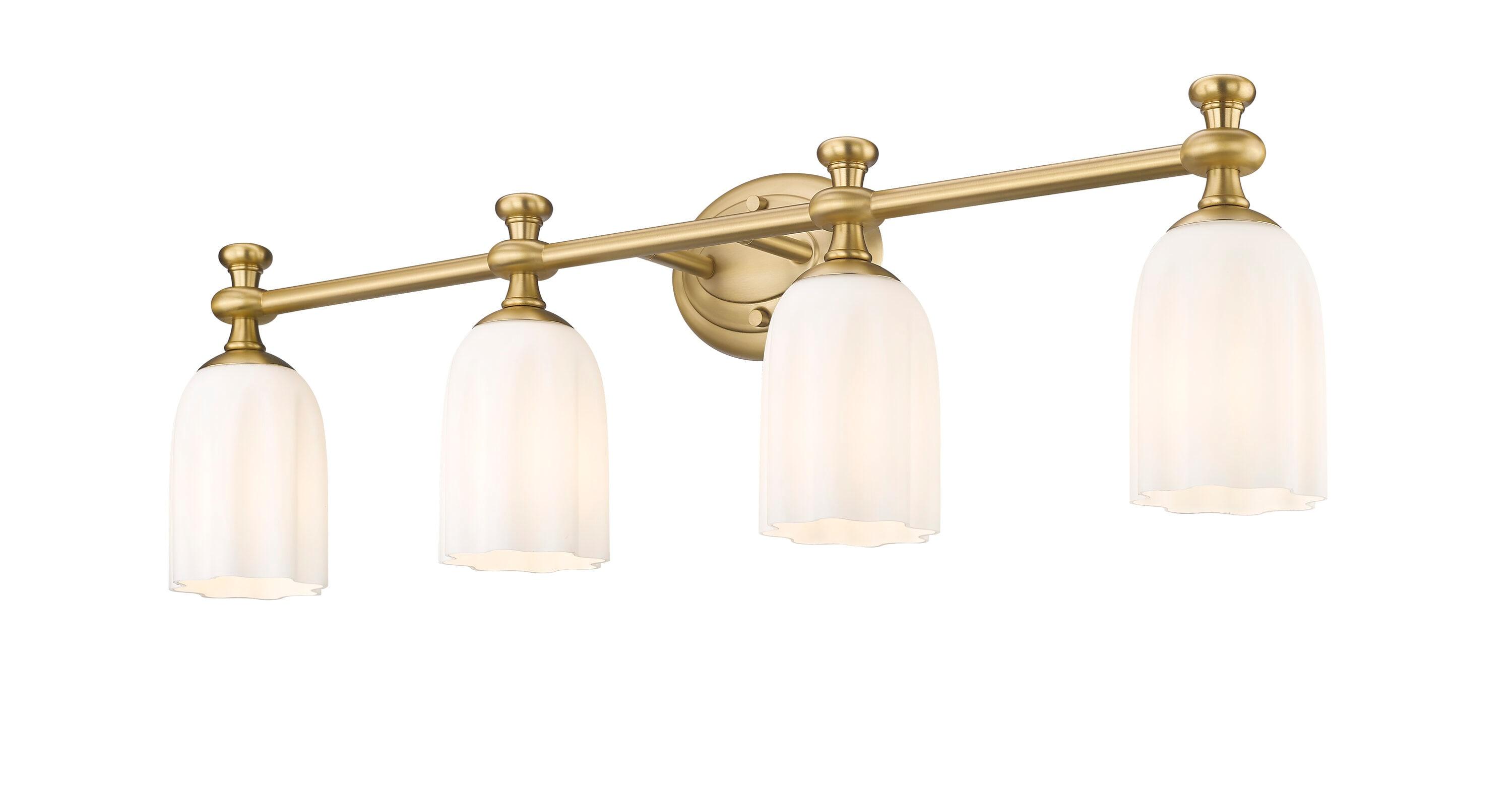 Orion 31.25" Gold Vanity Light with Opal Glass Shades