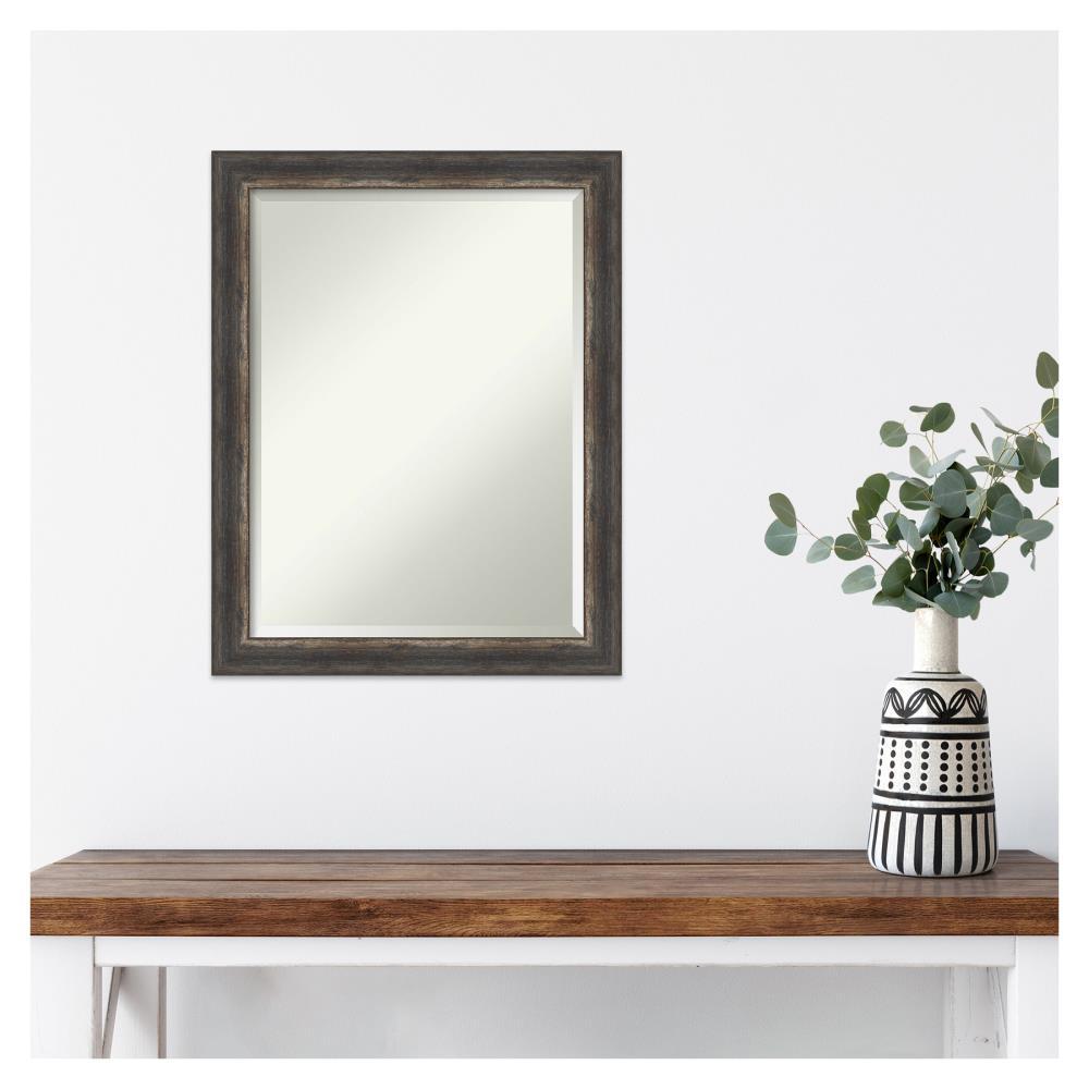 22" x 28" Bark Rustic Framed Bathroom Vanity Wall Mirror Charcoal - Amanti Art: Beveled, Polystyrene Frame, Wall Mounted