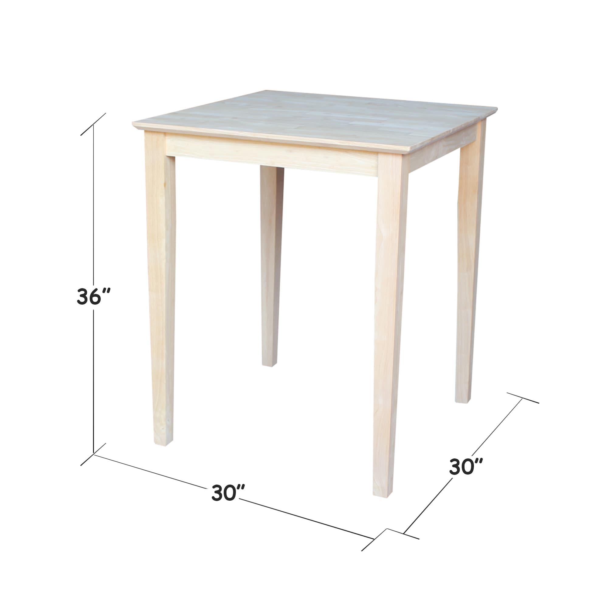 30" Square Solid Wood Counter Height Table with Shaker Legs Unfinished - International Concepts