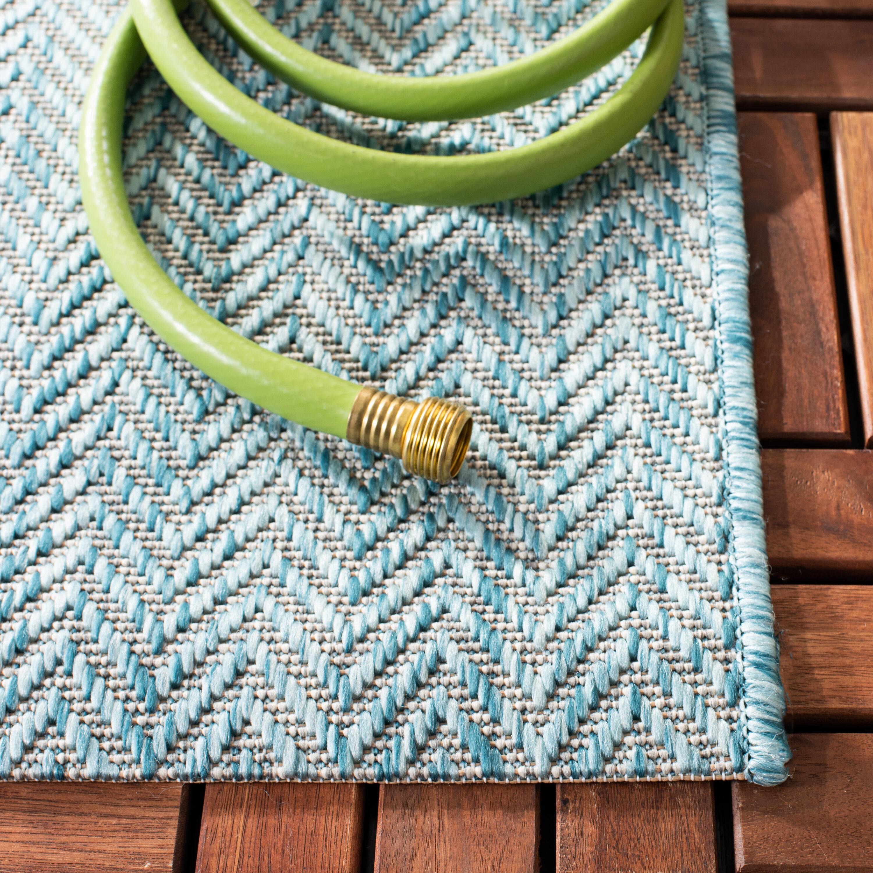 Courtyard CY8022 Power Loomed Indoor and Outdoor Area Rug - Aqua/Grey - 5'3"x5'3" - Safavieh