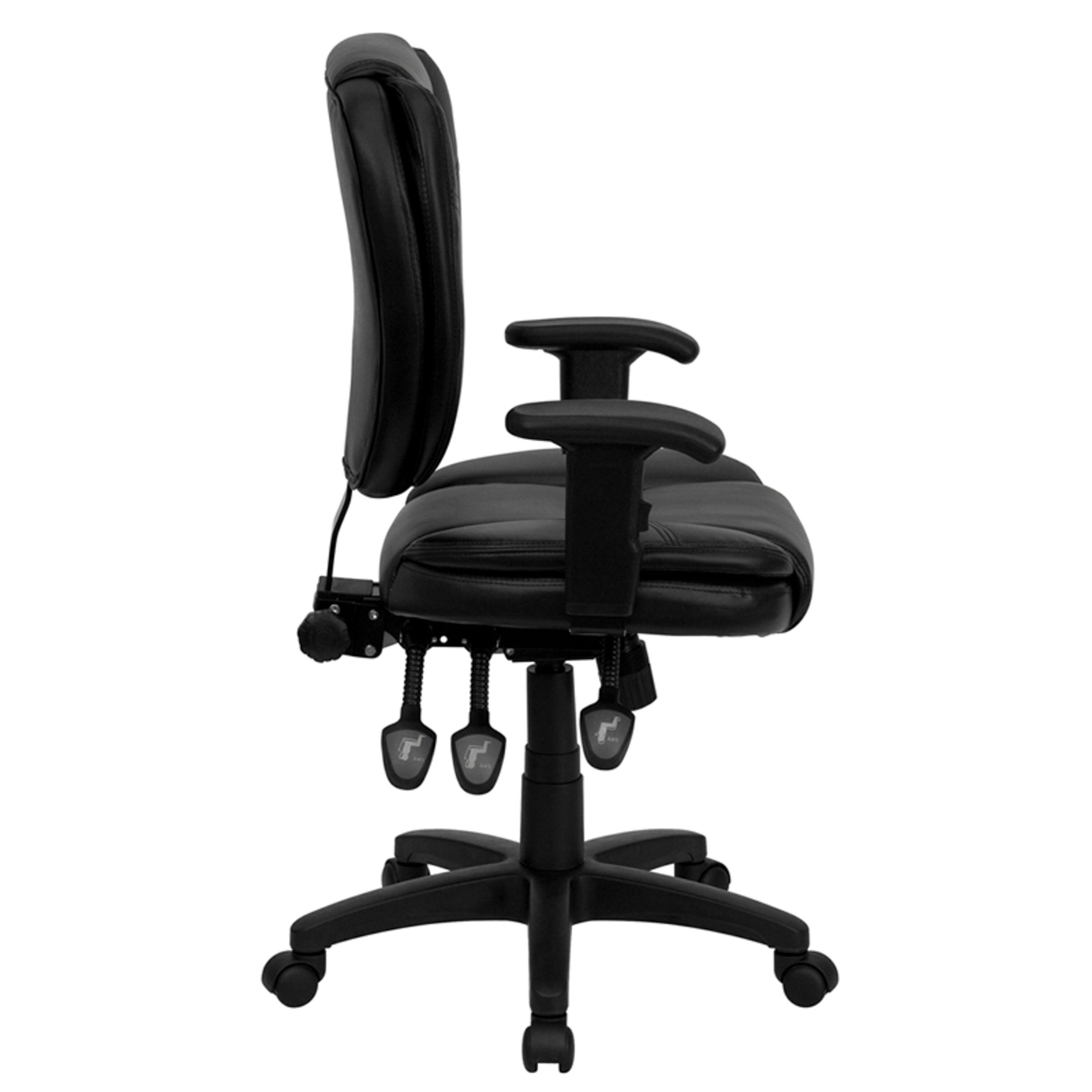 Flash Furniture Mid-Back Black LeatherSoft Multifunction Swivel Ergonomic Task Office Chair with Pillow Top Cushioning and Arms