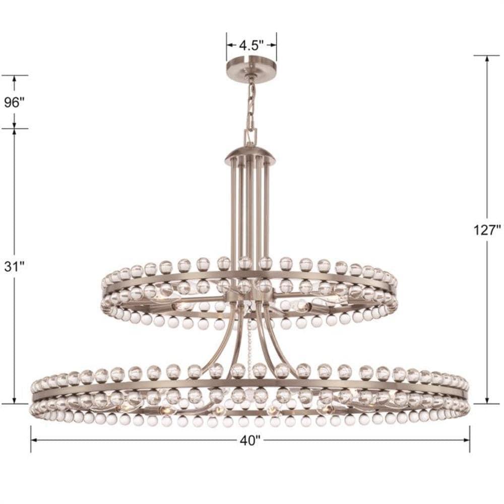 Brushed Nickel and Crystal 24-Light Chandelier with Glass Beads