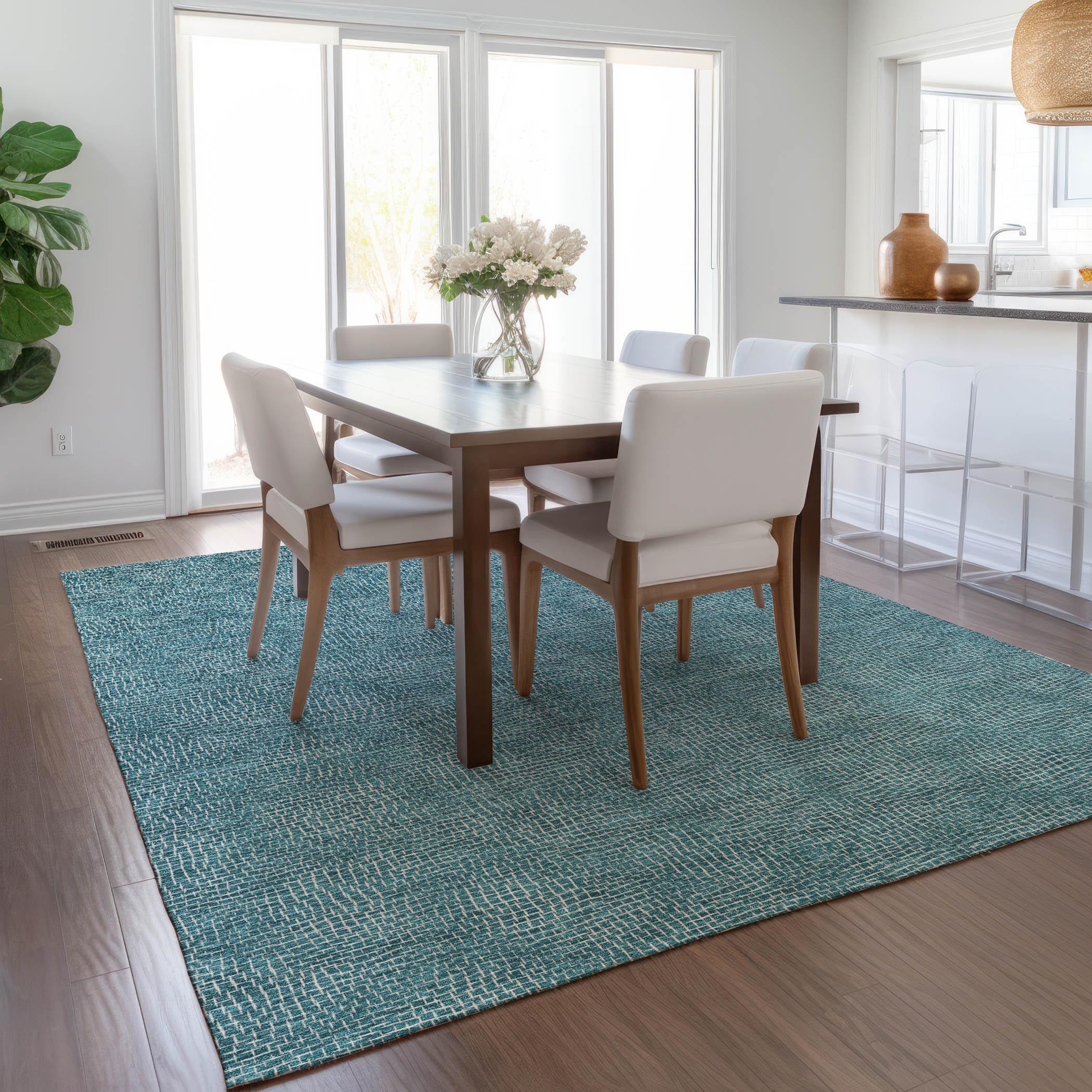Machine Washable Indoor/Outdoor Chayden ACN1057 Teal Rug
