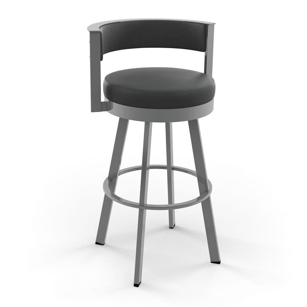 Amisco Browser Upholstered Barstool Charcoal Black/Gray: Faux Leather, Steel Frame, Fixed Height