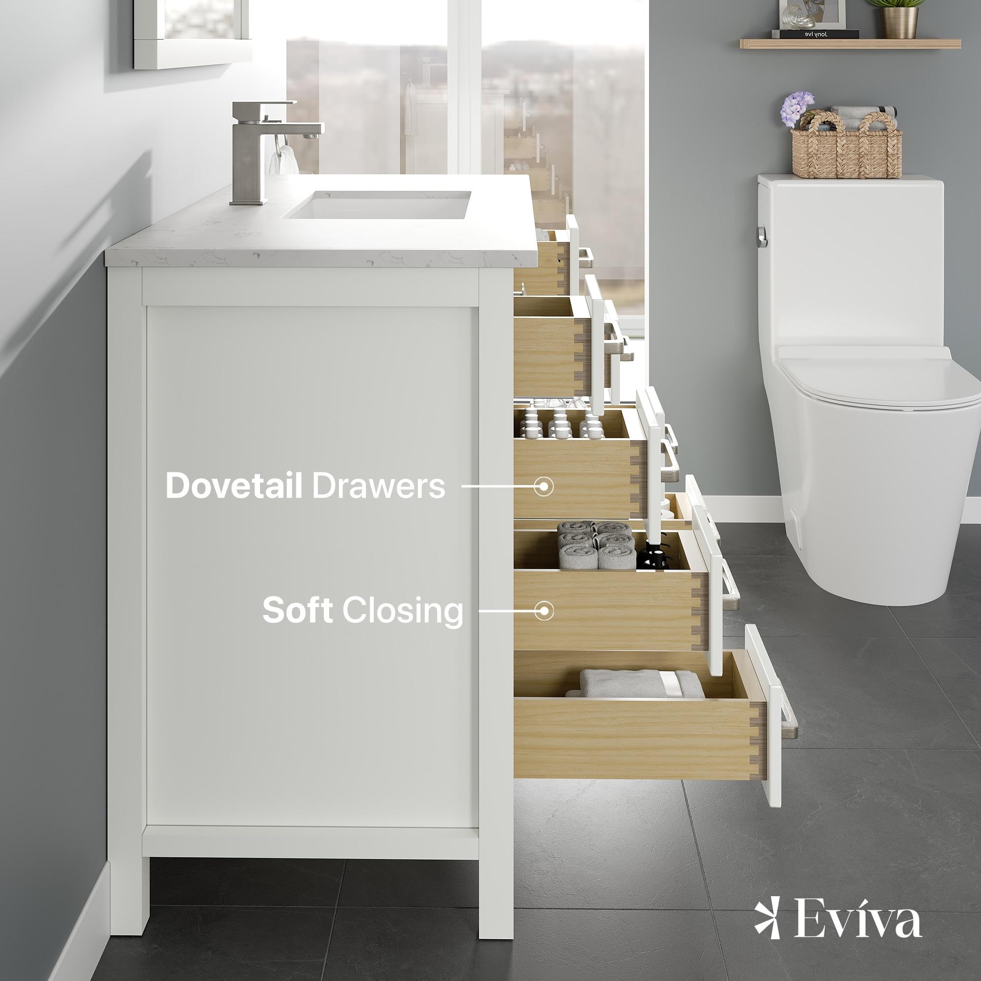 Eviva London 42"W x 18"D White Bathroom Vanity with White Carrara Quartz Countertop and Undermount Porcelain Sink