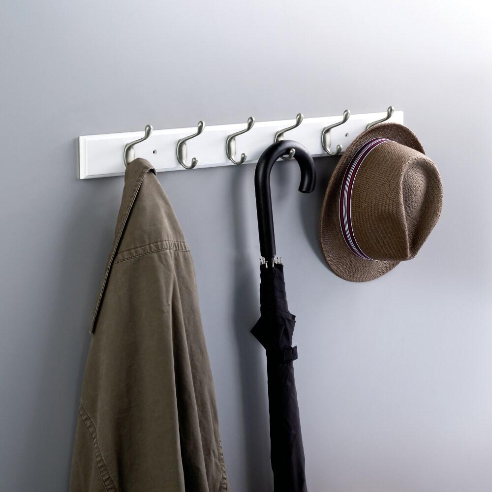 Franklin Brass FBHDCH6-WSE-R, 27" Hook Rail / Rack, with 6 Heavy Duty Coat and Hat Hooks, in White & Satin Nickel