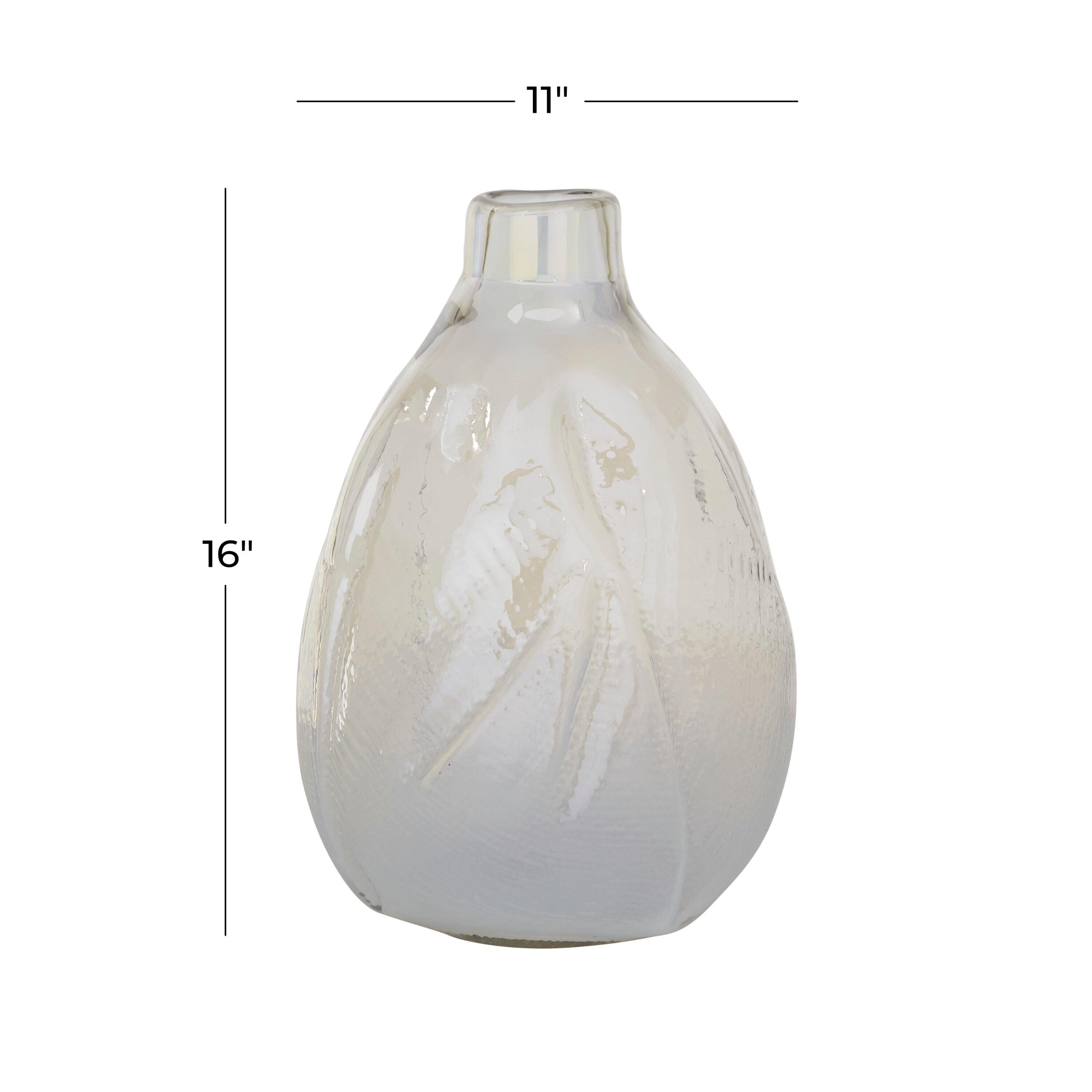 DecMode 16" Blown White Glass Vase