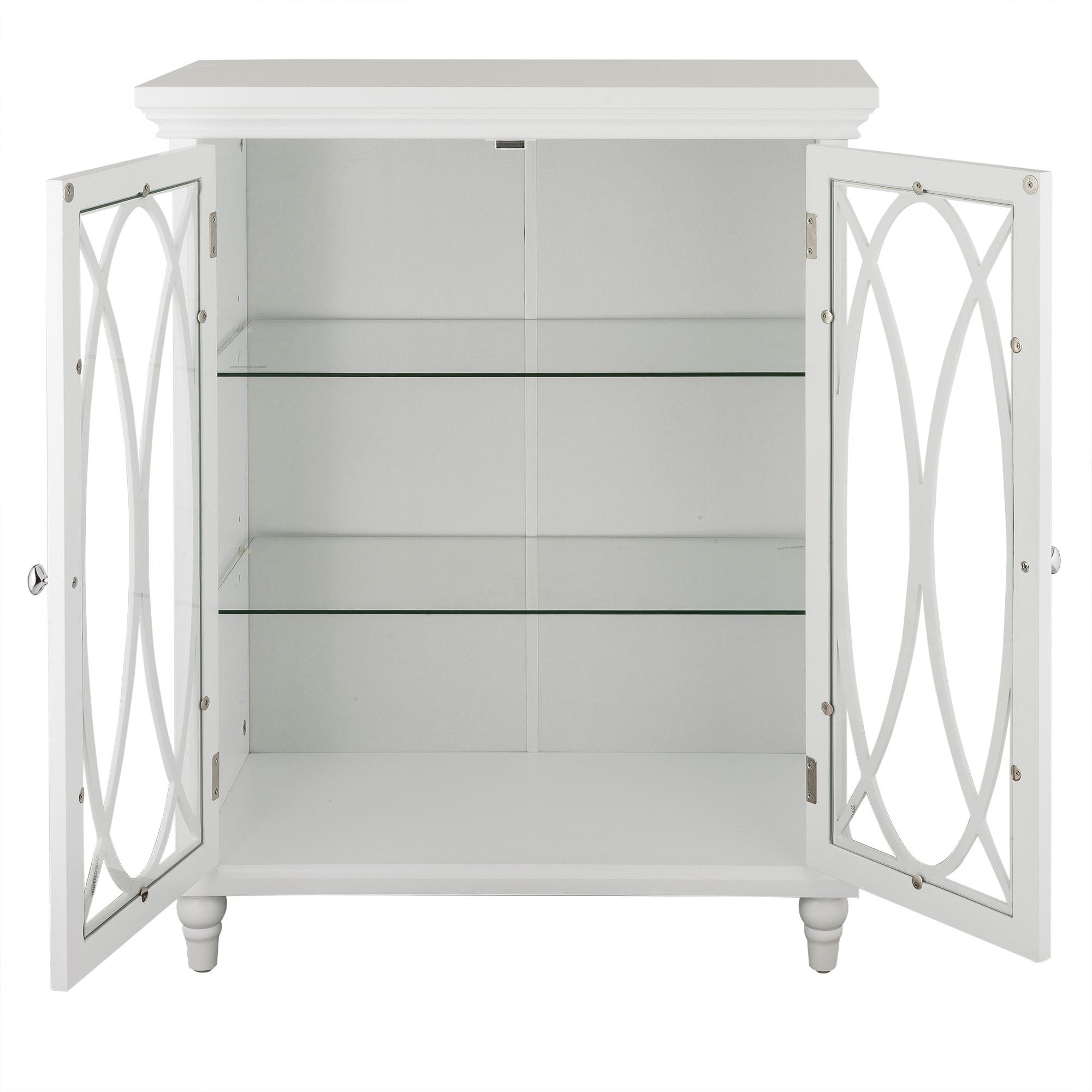 Teamson Home Florence Freestanding Two-Door Floor Storage Accent Cabinet with Decorative Glass Panels, White