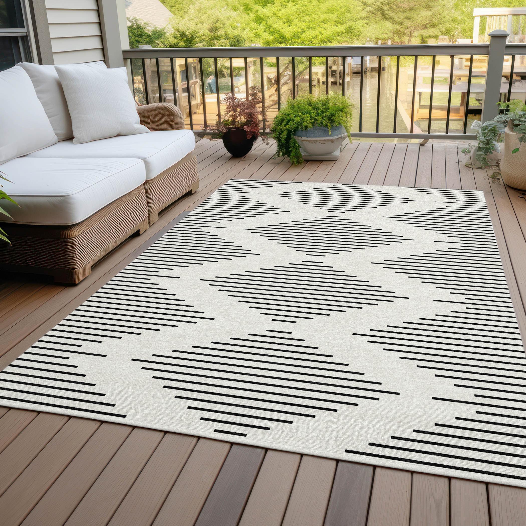 Addison Rugs Chantille Indoor/Outdoor Transitional Geometric Ivory Washable Rectangle Rug, 3' x 5'