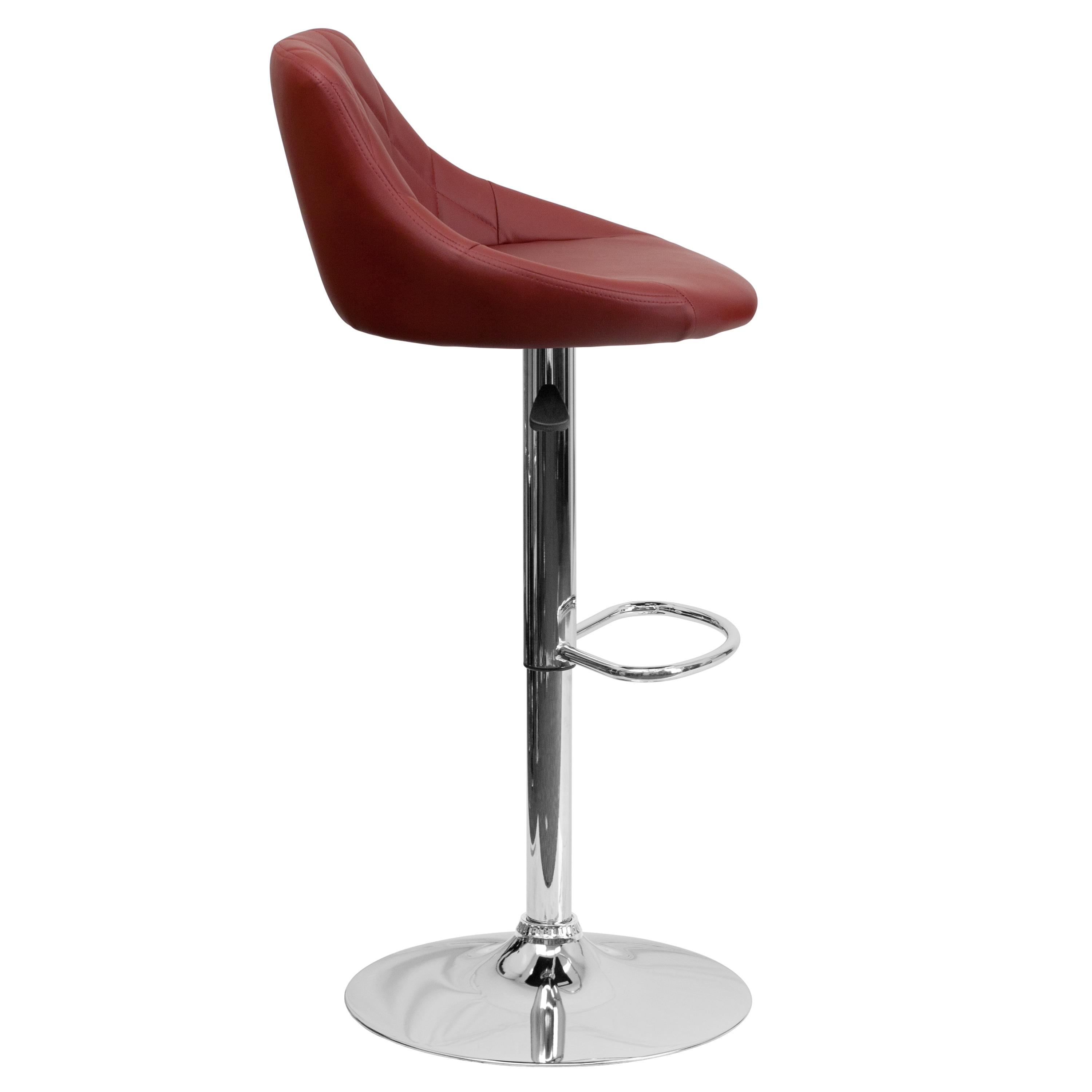 Flash Furniture Dale Contemporary Burgundy Vinyl Bucket Seat Adjustable Height Barstool with Diamond Pattern Back and Chrome Base