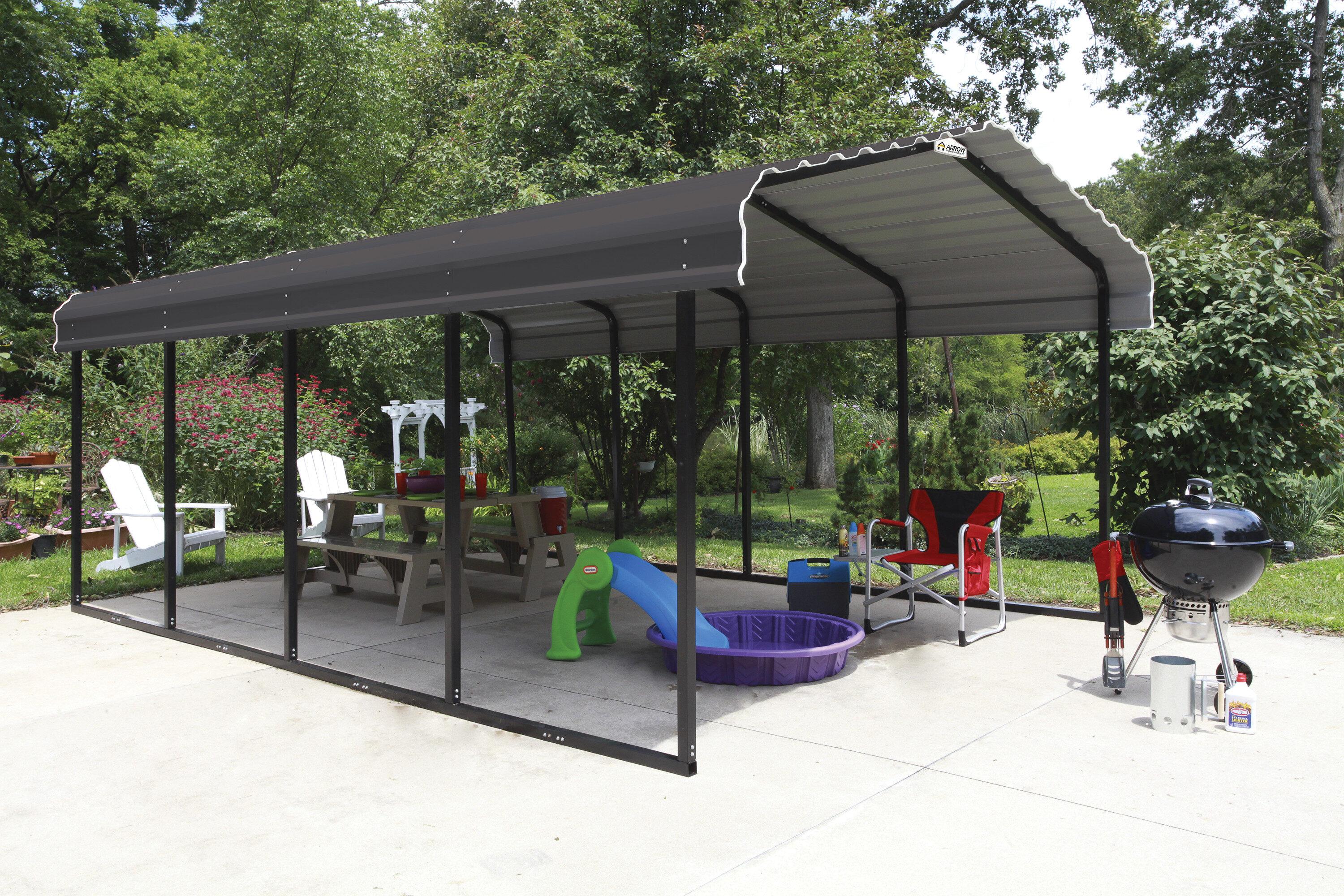 Steel Carport, 12 ft. x 20 ft. x 7 ft. Galvanized Black/Charcoal