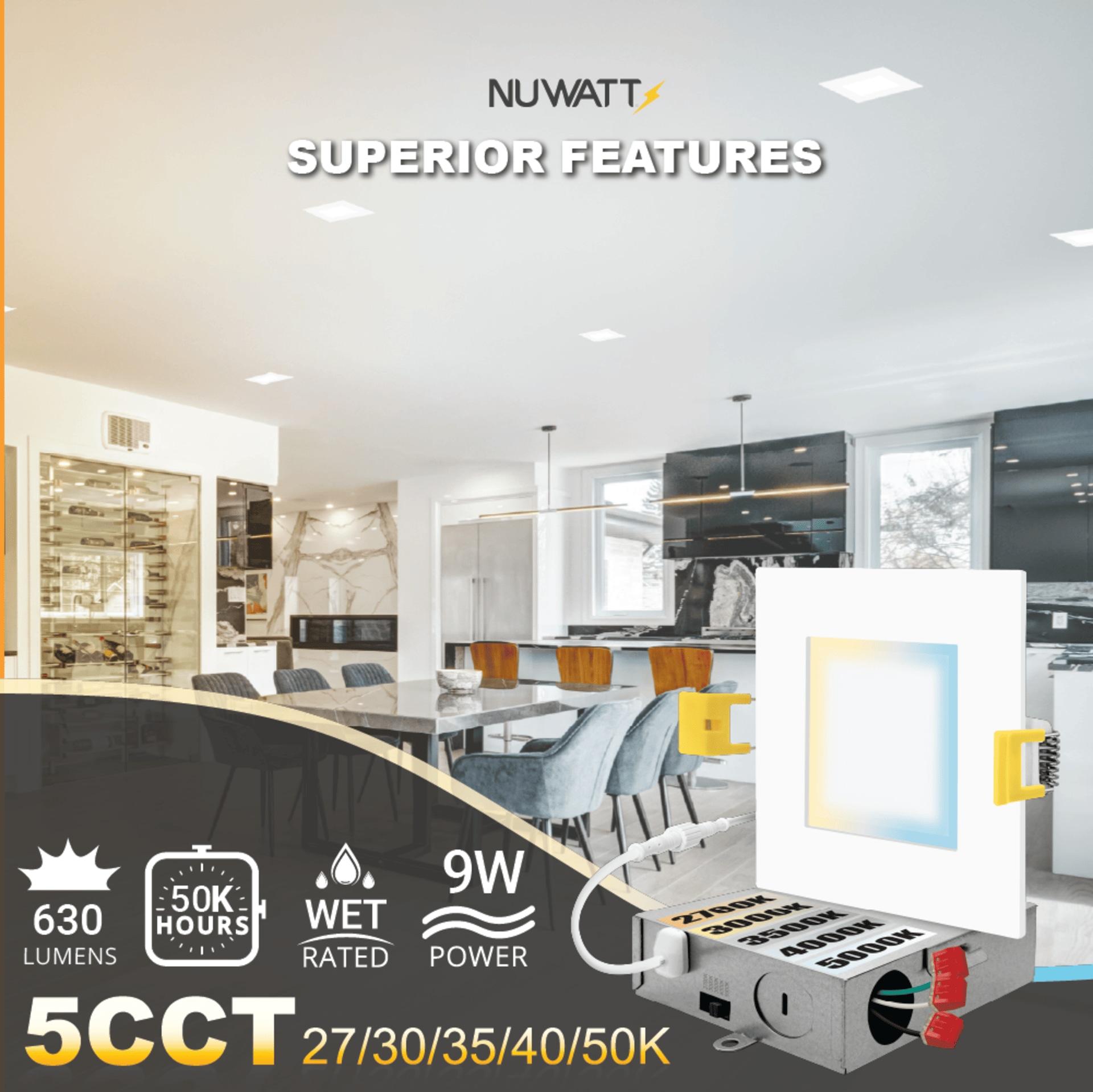 4 in. Slim Canless Square LED Recessed Light 12W 5CCT Dimmable IC Rated 550LM Black Trim 12PK