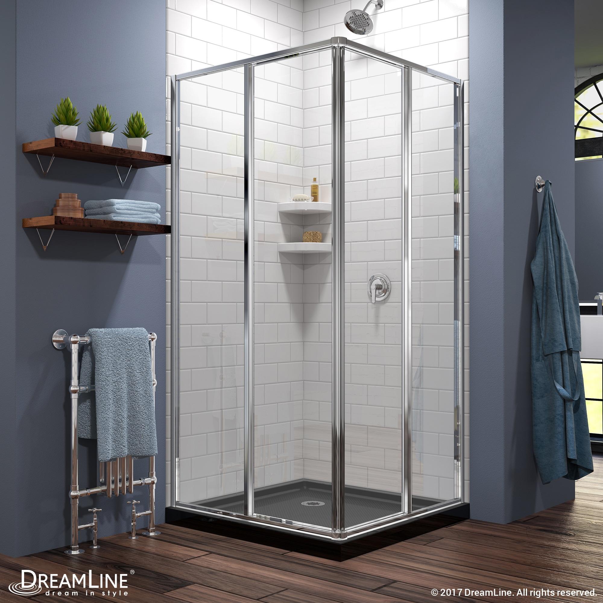 Cornerview 36" x 74.75" Framed Square Sliding Shower Enclosure with Base Included
