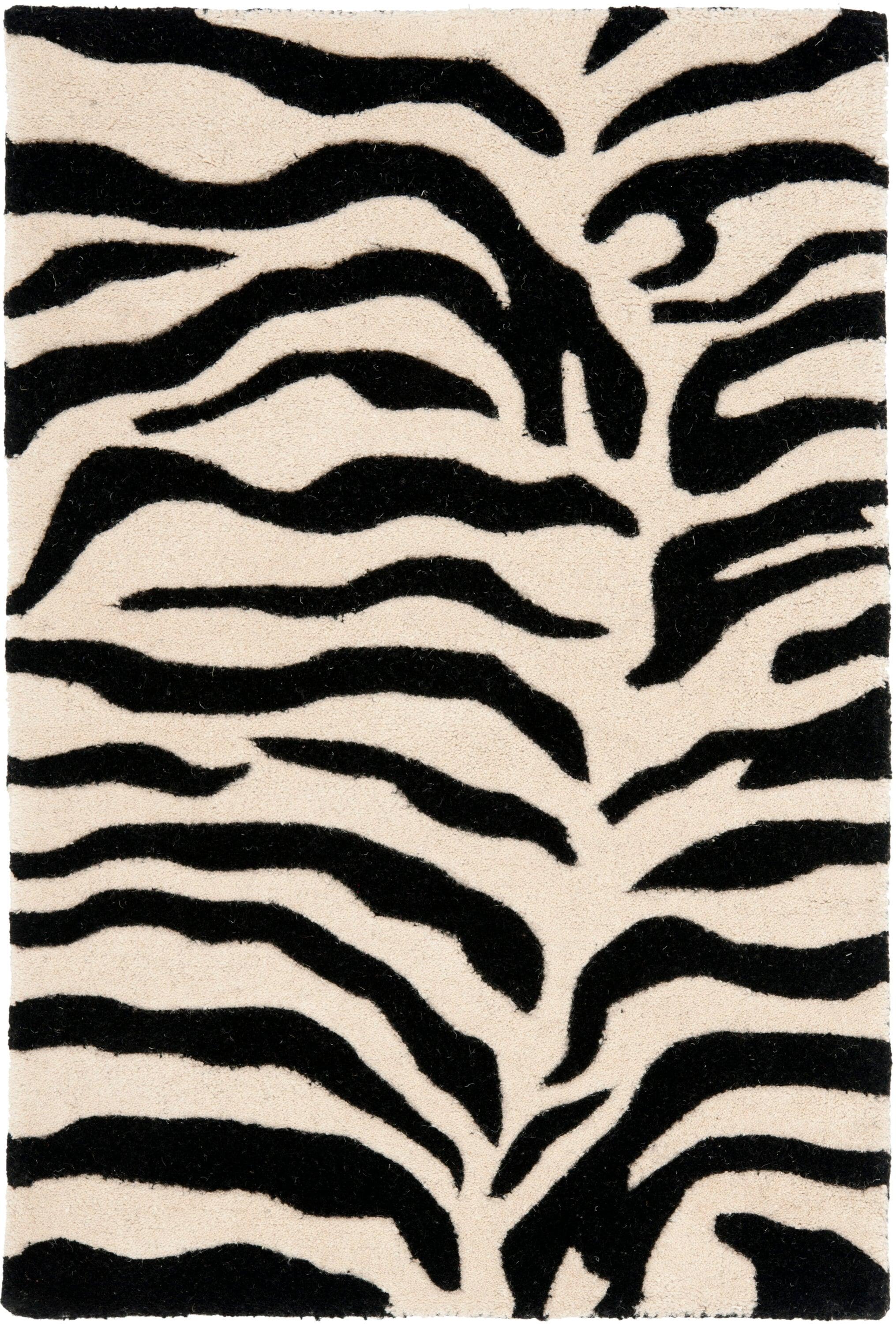 SAFAVIEH Soho Frazier Zebra Striped Wool Area Rug, Beige/Black, 2' x 3'