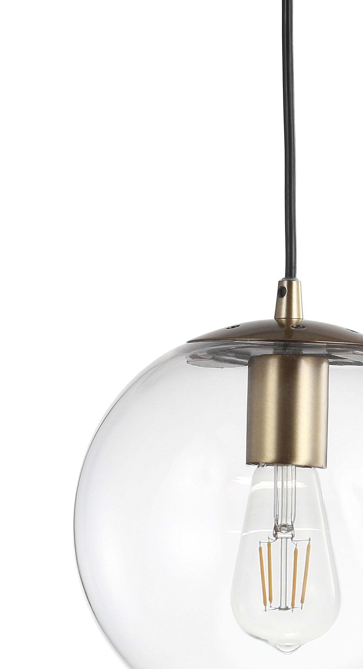 Bleecker 7.75 in. 1- Light Clear/Brass Metal/Glass Globe LED Pendant