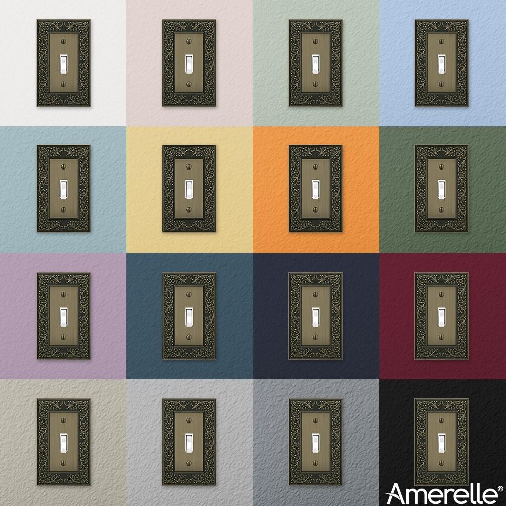 Amerelle 43TTDBB English Garden Wallplate, 2 Toggle / 1 Duplex, Cast Metal, Brushed Brass, 1-Pack