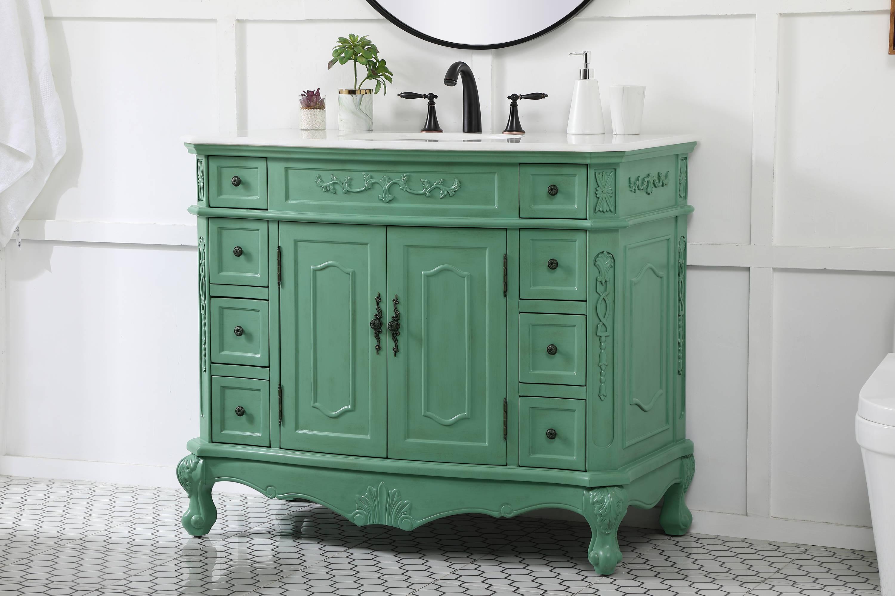 Elegant Decor Danville 42" Solid Wood Single Bathroom Vanity in Vintage Mint