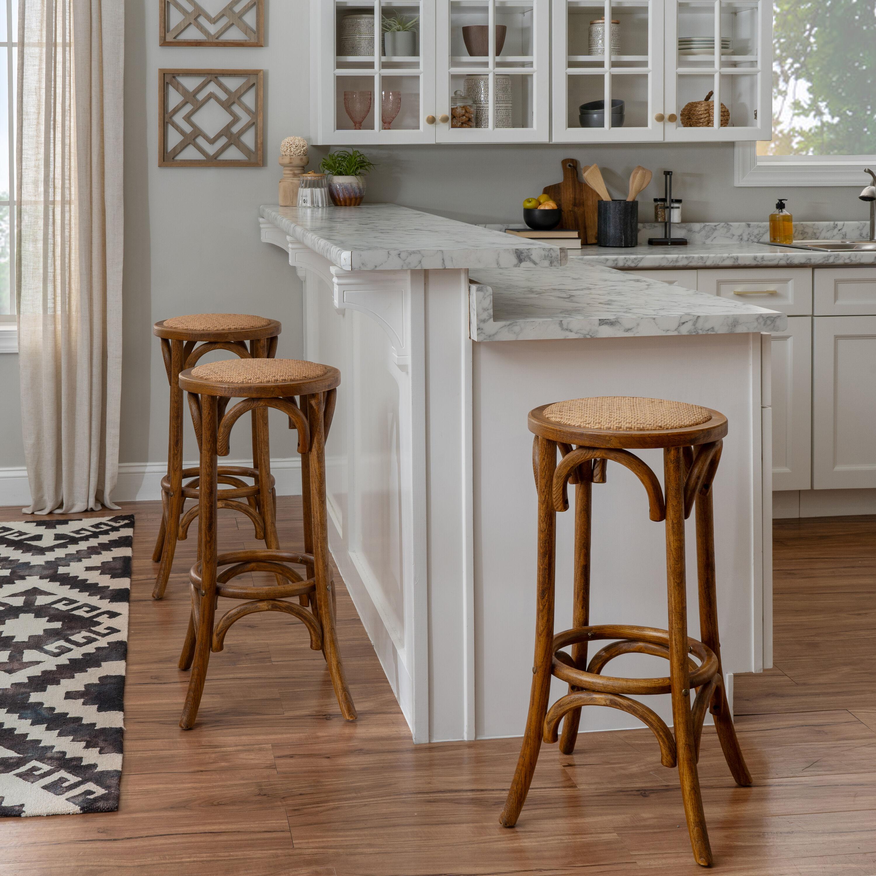 Dovecove Fredericksburg Round Rattan Seat Counter Stool with Solid Wood Frame