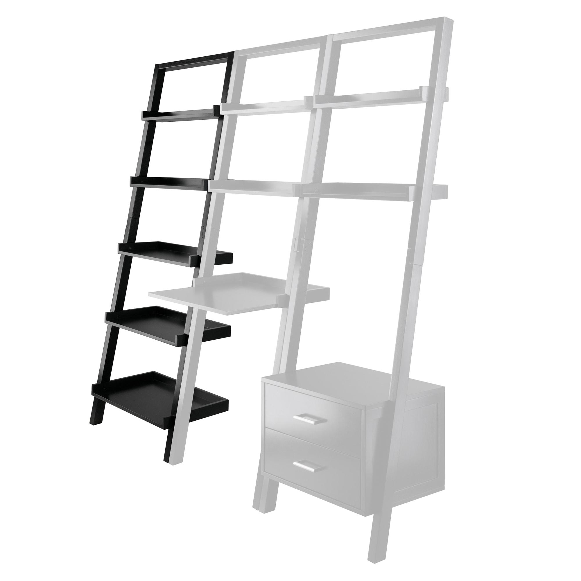 69.36" Bellamy Leaning Shelf Black - Winsome: 5-Tier, Space-Saving, Solid Wood, Wall Secure Bookcase