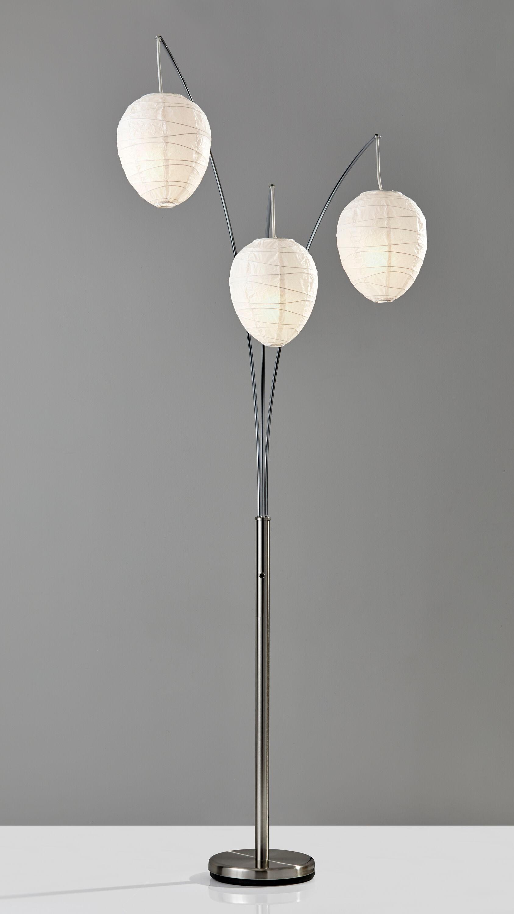 Belle Arc Lamp Silver - Adesso: Chrome Poles, White Rice Paper Lanterns, Multi-Head, ETL Listed