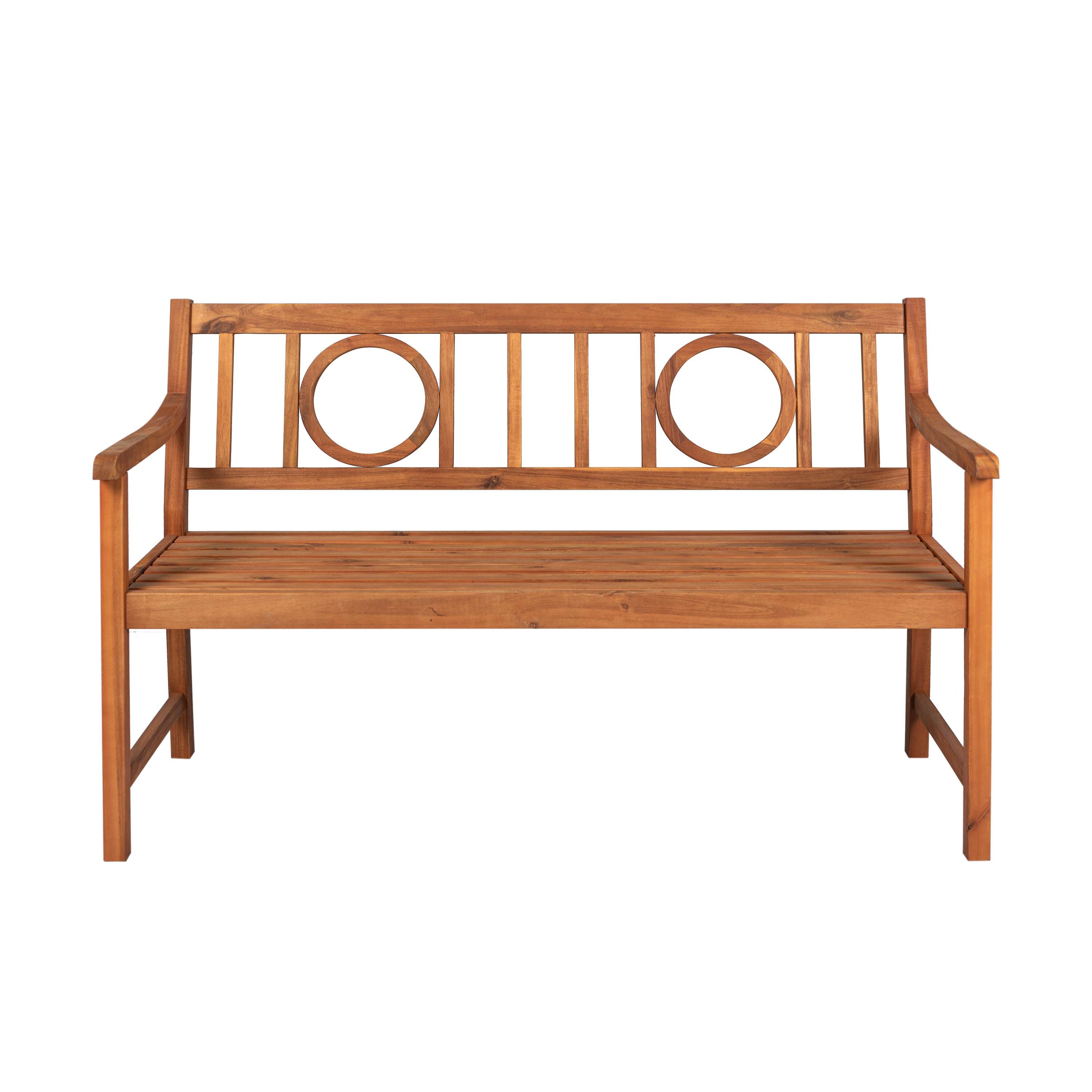 Apollo 3-Seat Circle-Back Acacia Wood Outdoor Garden Patio Bench, Teak - JONATHAN Y