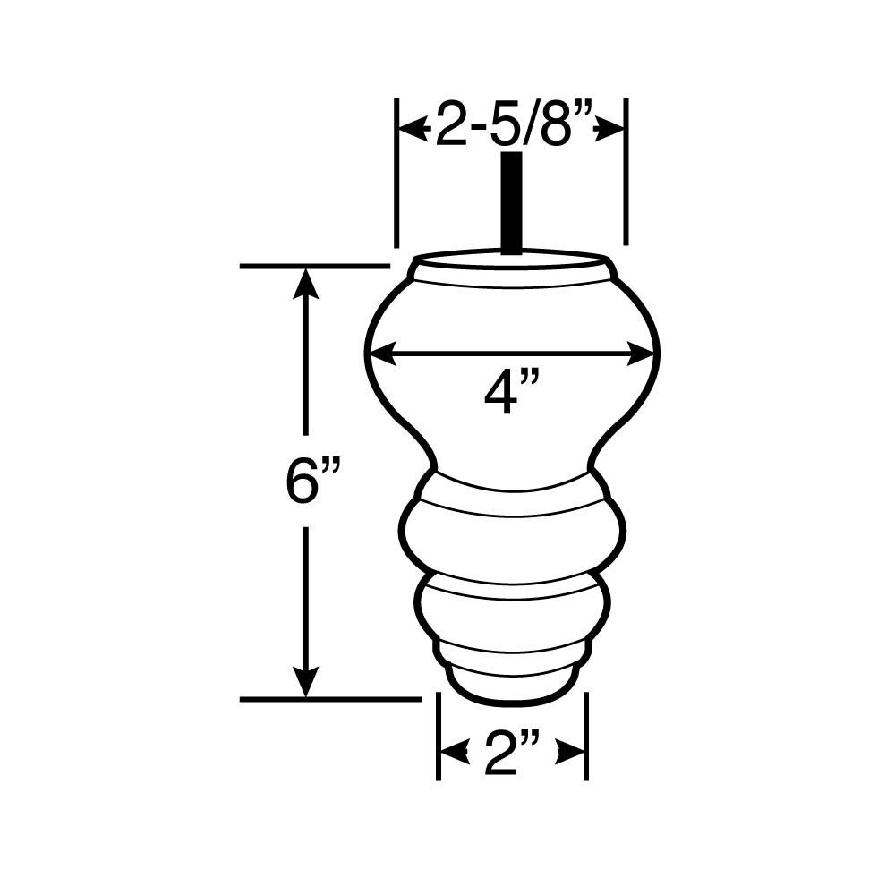 6 in x 4 in Solid Hardwood Round Bun Foot - 1 Piece