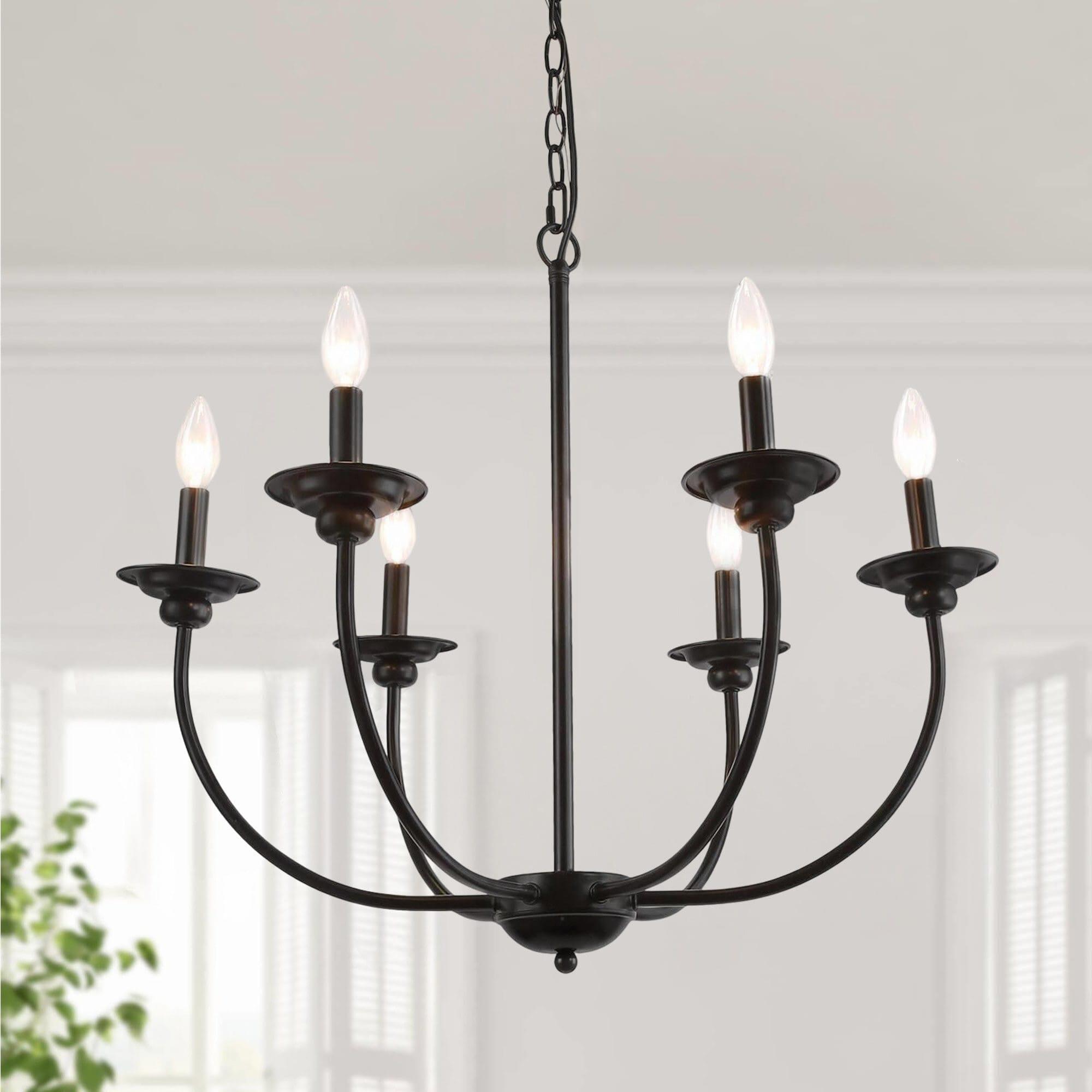 LNC 6-Light Modern/Contemporary Matte Black Large Candle Chandelier