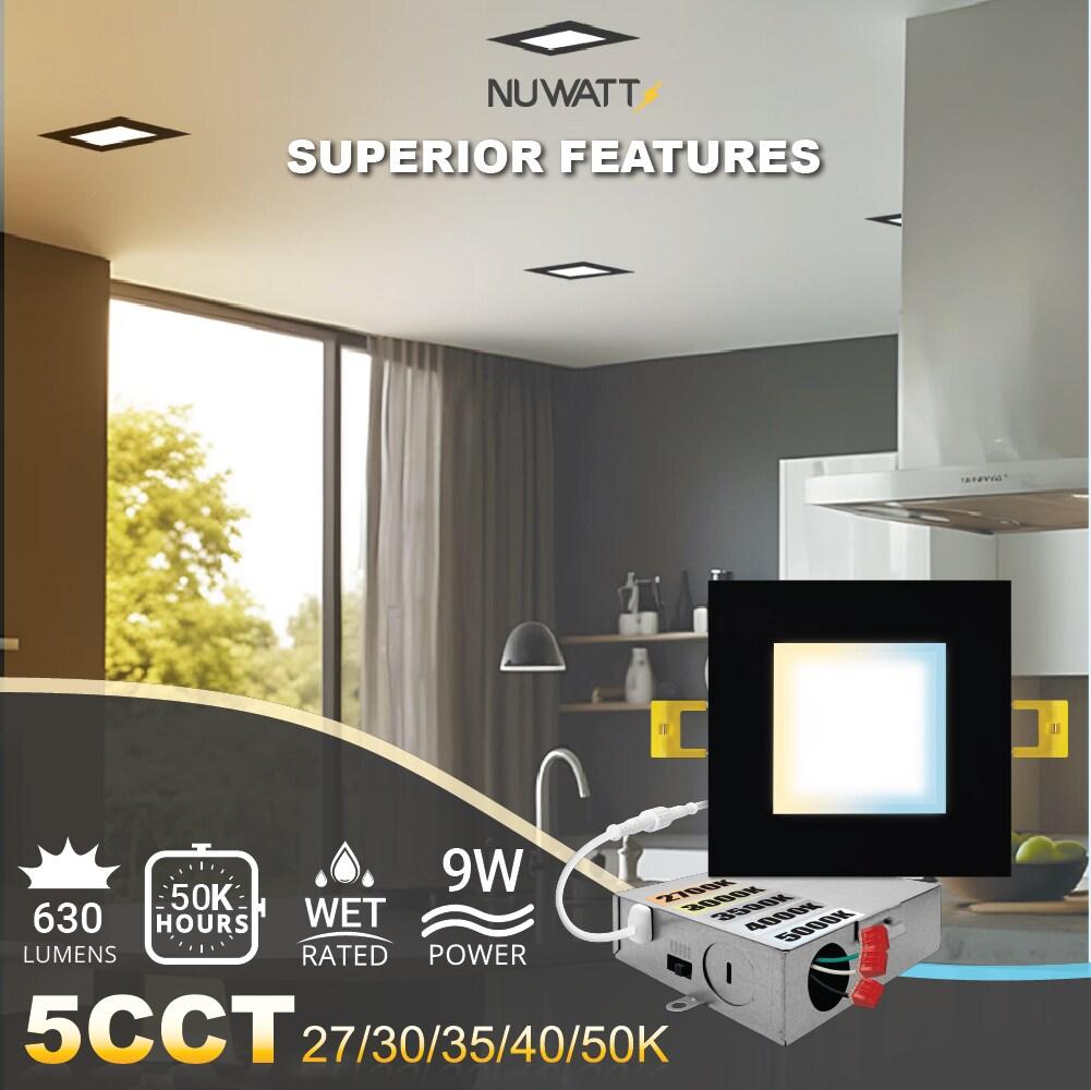 4 in. Slim Canless Square LED Recessed Light 12W 5CCT Dimmable IC Rated 550LM Black Trim 12PK
