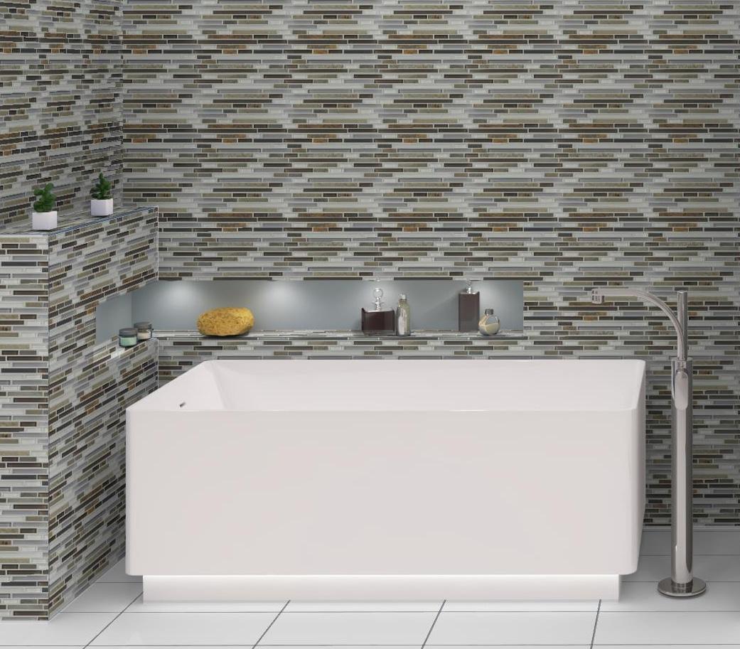 Wright-Scape Straight Edge Glass & Slate Brick Joint Mosaic Kitchen Backsplash, Bathroom, Shower, Pool, Wall and Floor Tile