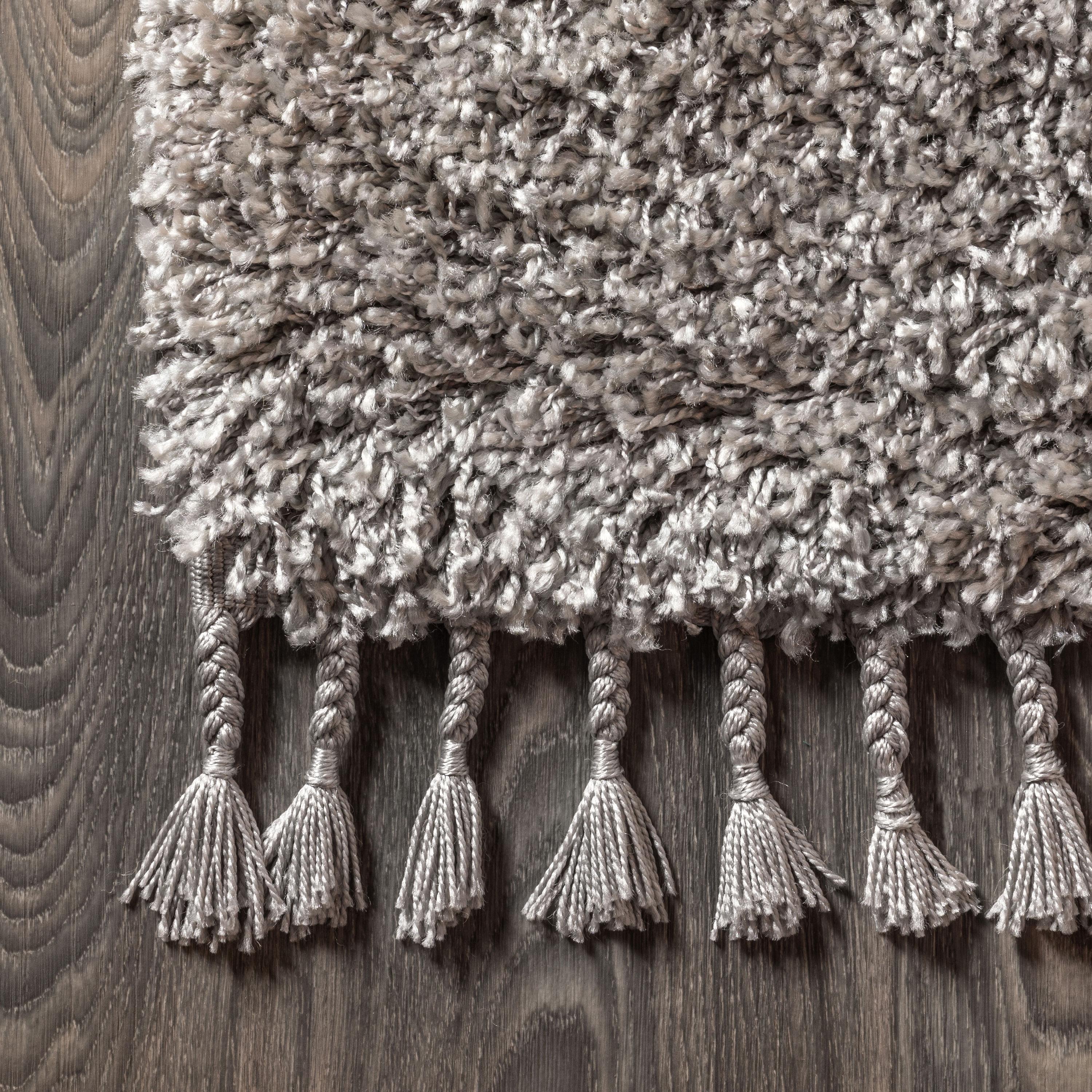 3'x5' Mercer Shag Plush Tassel Area Rug, Grey - JONATHAN Y