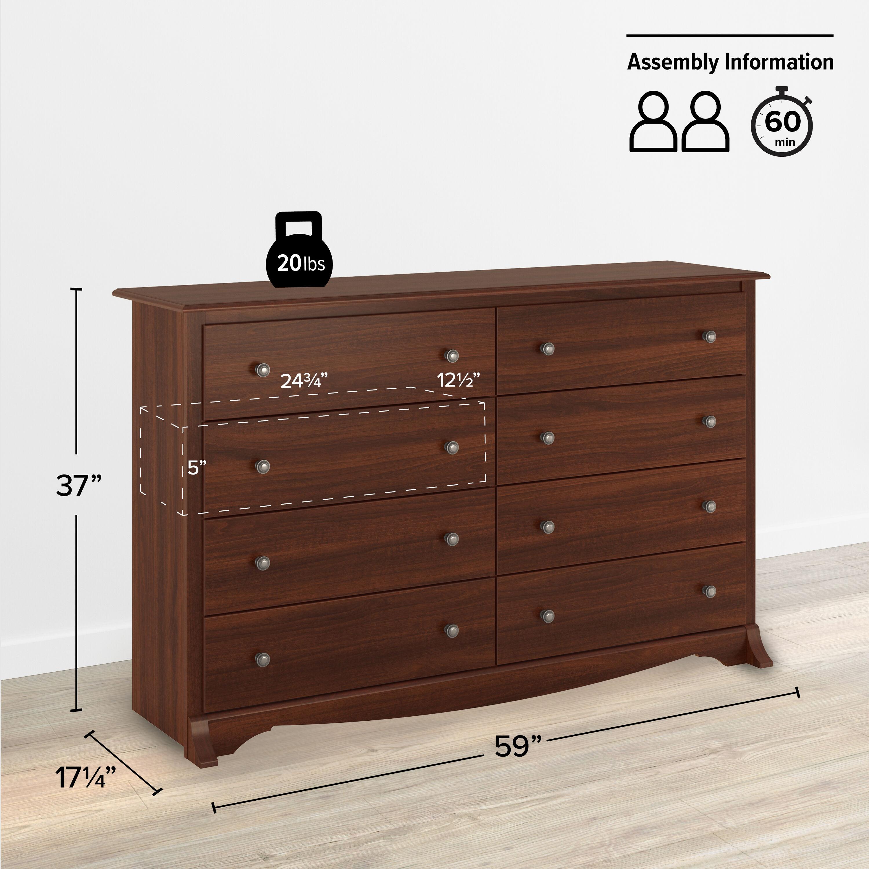 Sonoma 8 Drawer Dresser Cherry - Prepac: Laminated Composite Wood, Metal Glides