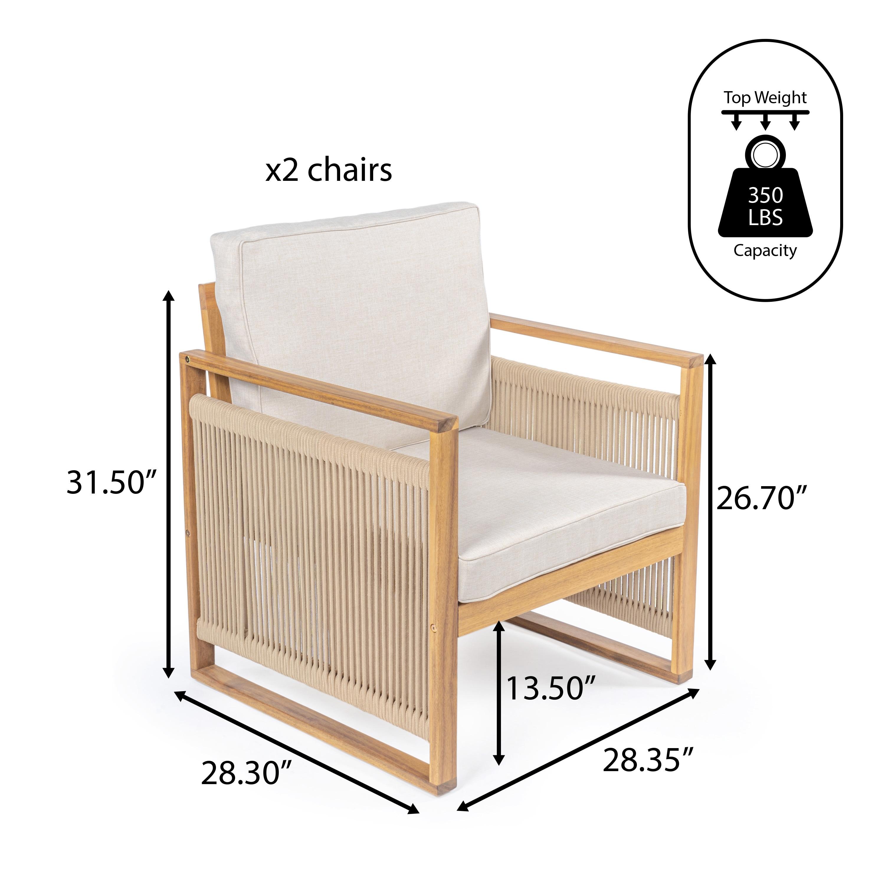 Gable Mid-Century Modern Roped Acacia Wood Outdoor Patio Chair with Cushions, Beige/Light Teak (Set of 2) - JONATHAN Y