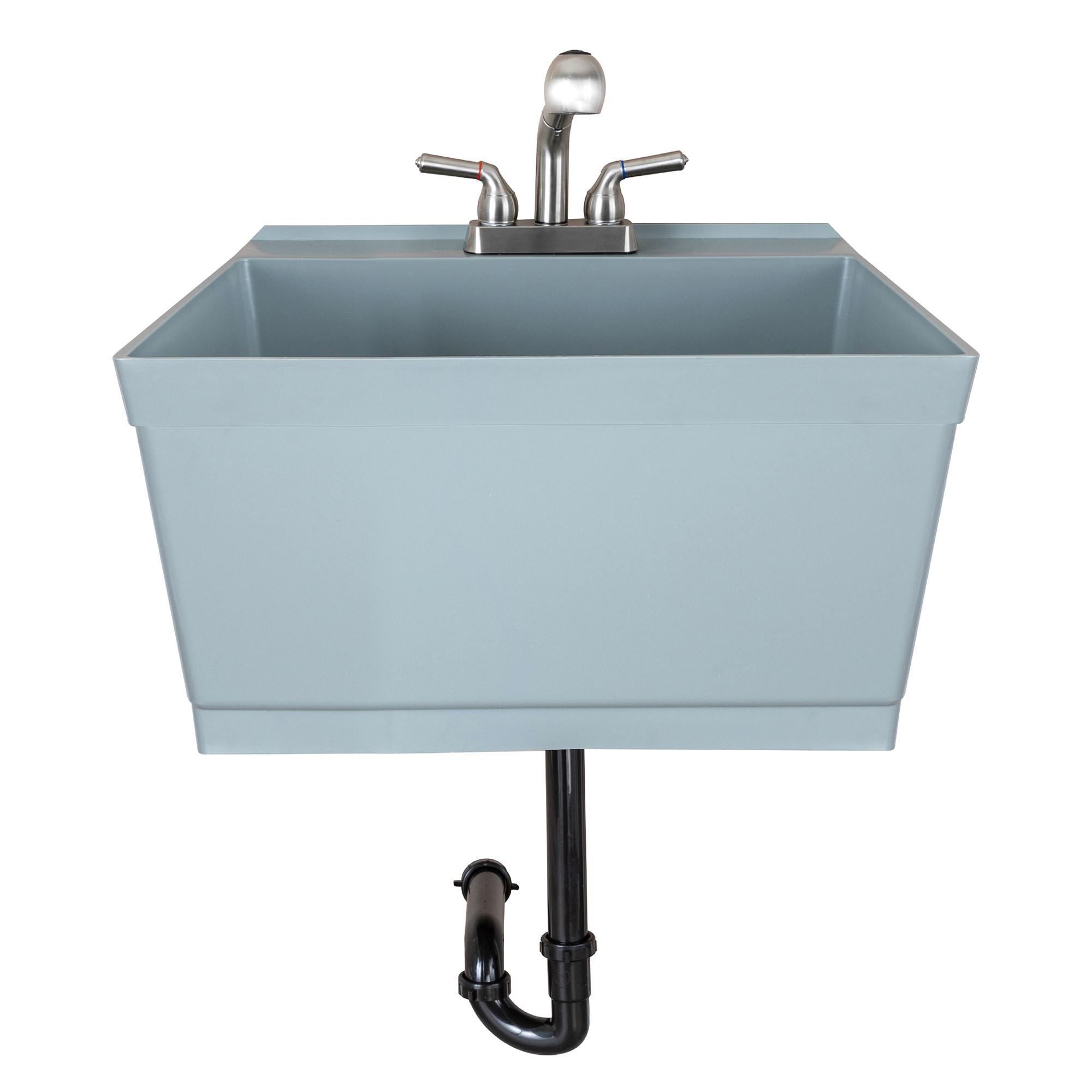 Tehila Wall Mounted Gray Utility Sink with Stainless Finish Pull-out Faucet