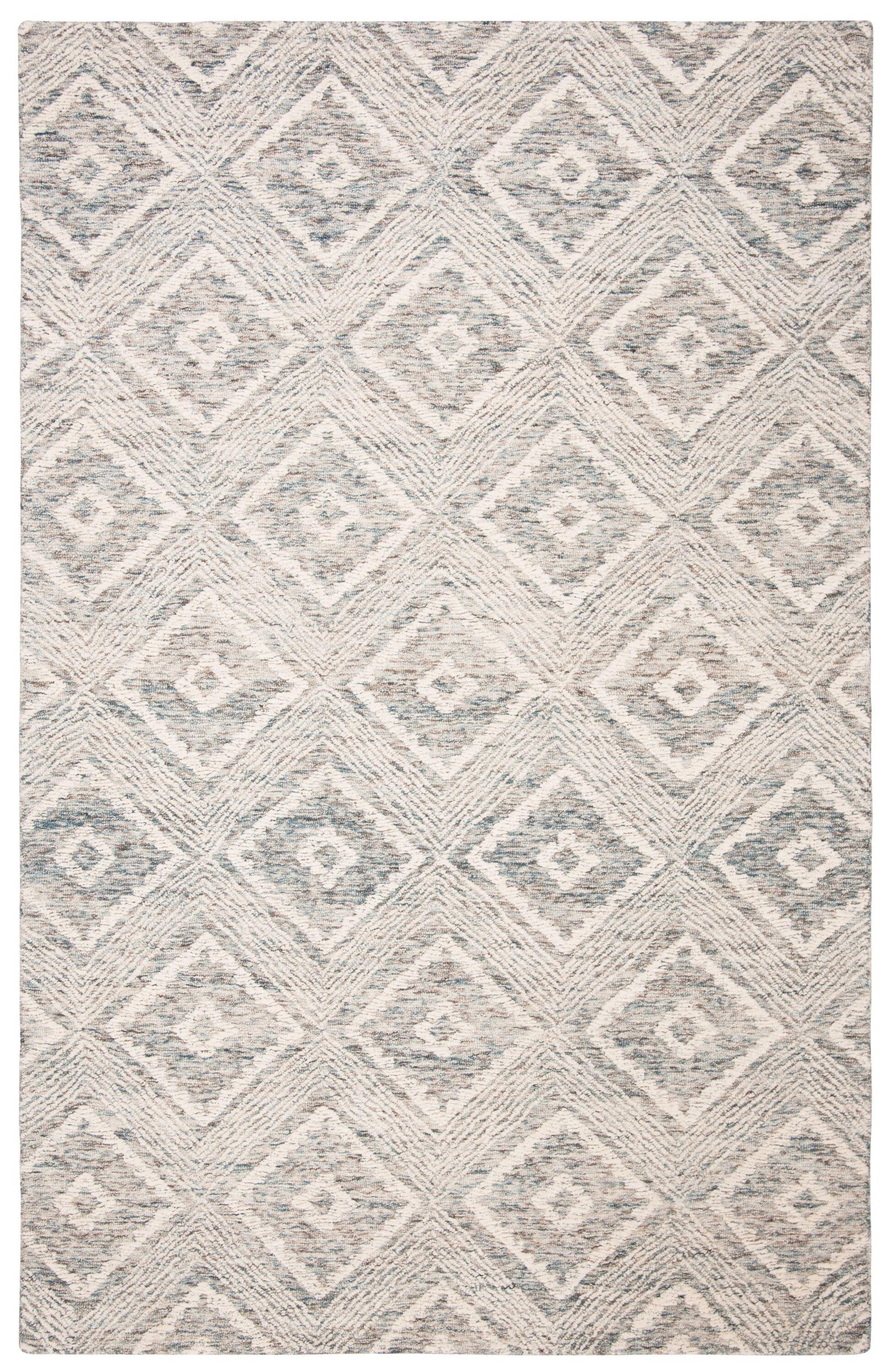 SAFAVIEH Abstract Louise Geometric Wool Area Rug, Ivory/Denim, 9' x 12'