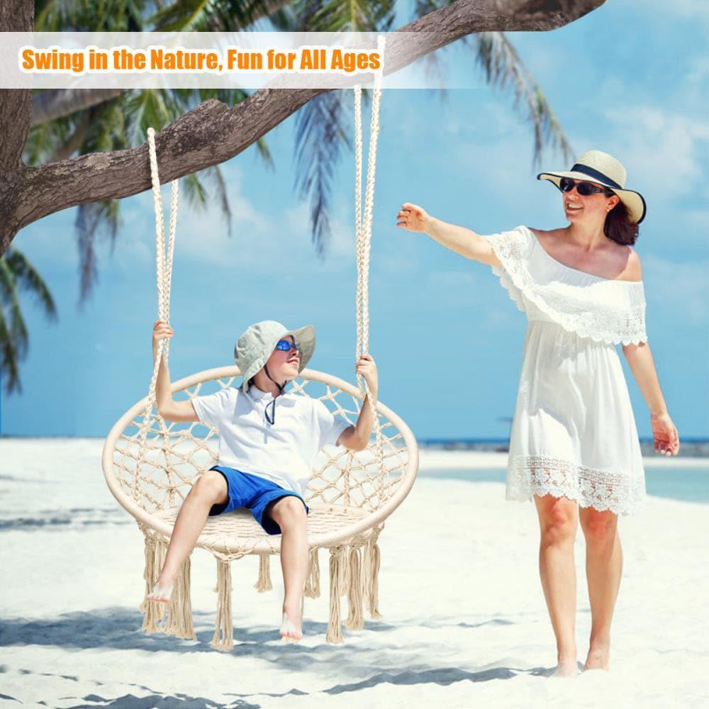 Costway Hanging Hammock Chair Macrame Swing Handwoven Cotton Backrest Garden