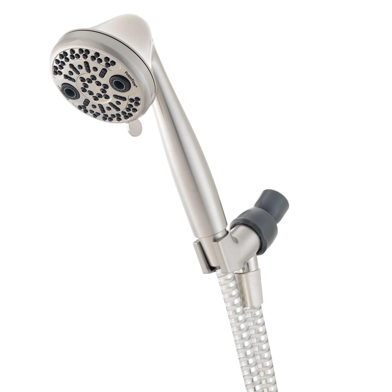 Brushed Nickel 3-Setting Handheld Showerhead with Pulse and Rain