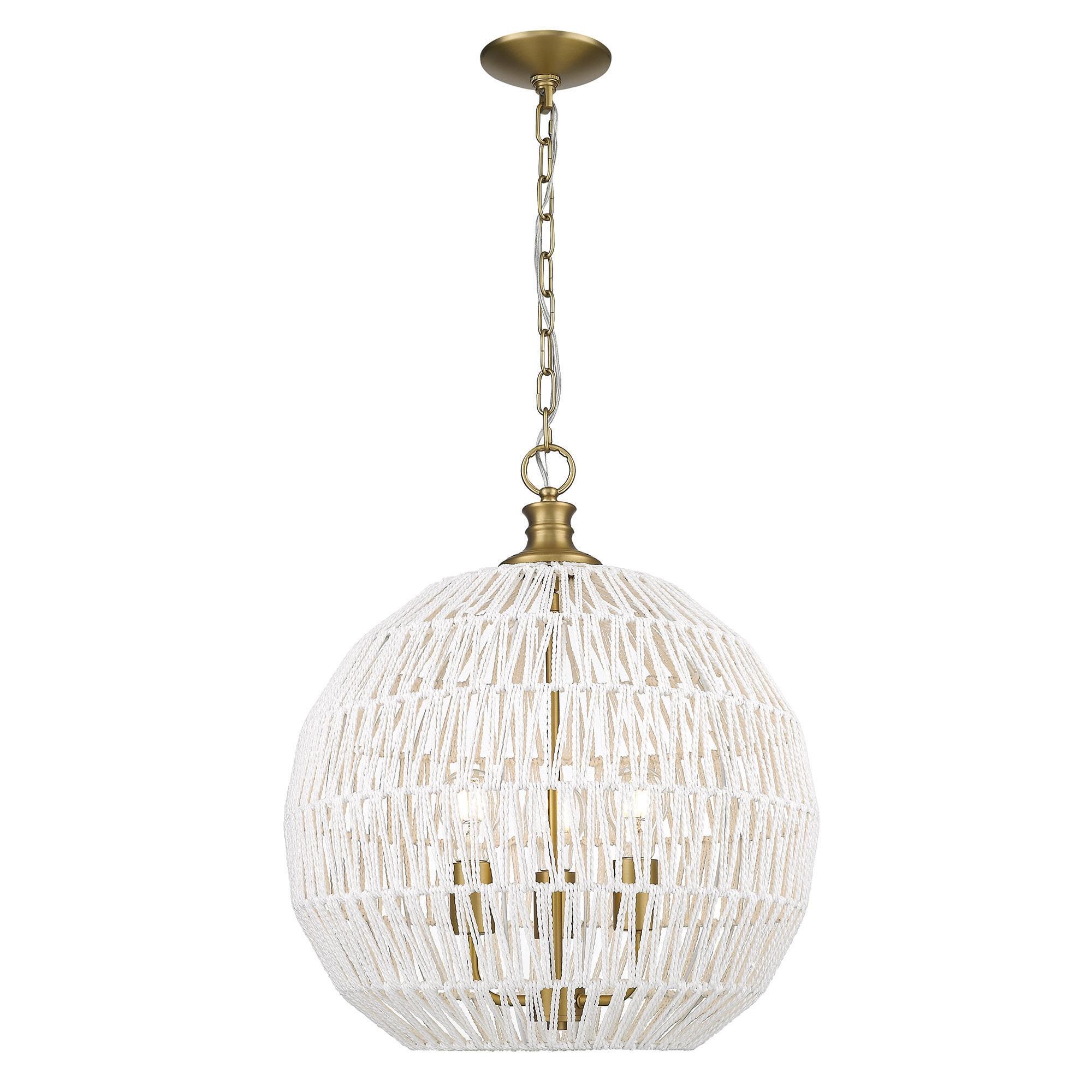 Golden Lighting Florence 3-Light Pendant in Brushed Champagne Bronze with Bleached White Raphia Rope