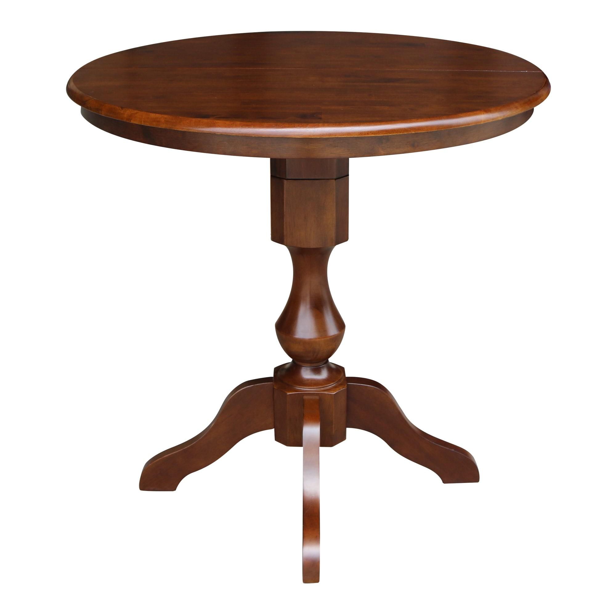 36" Round Solid Wood Pedestal Counter Height Dining Table With 12" Extension Leaf in Espresso by International Concepts