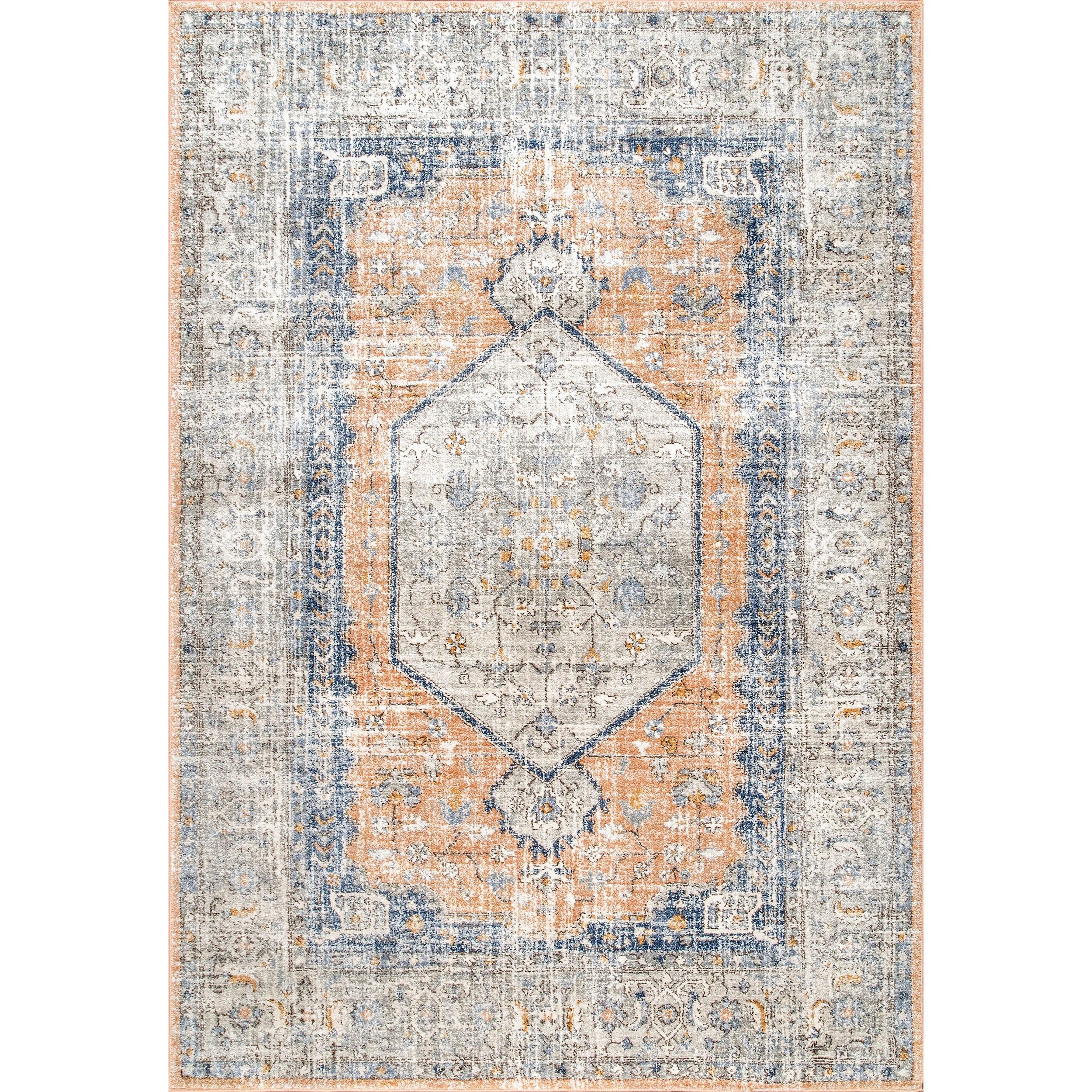 Nuloom Jacquie Pet Friendly Machine Washable Vintage Floral Area Rug, 8' x 10', Peach