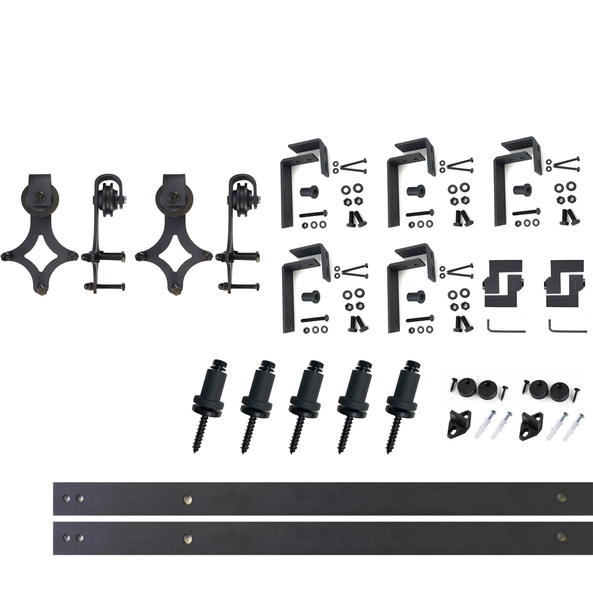 Homacer Black Rustic Diamond Design Double Track Bypass Barn Door Hardware Kit For Two Use( Door Not Included)