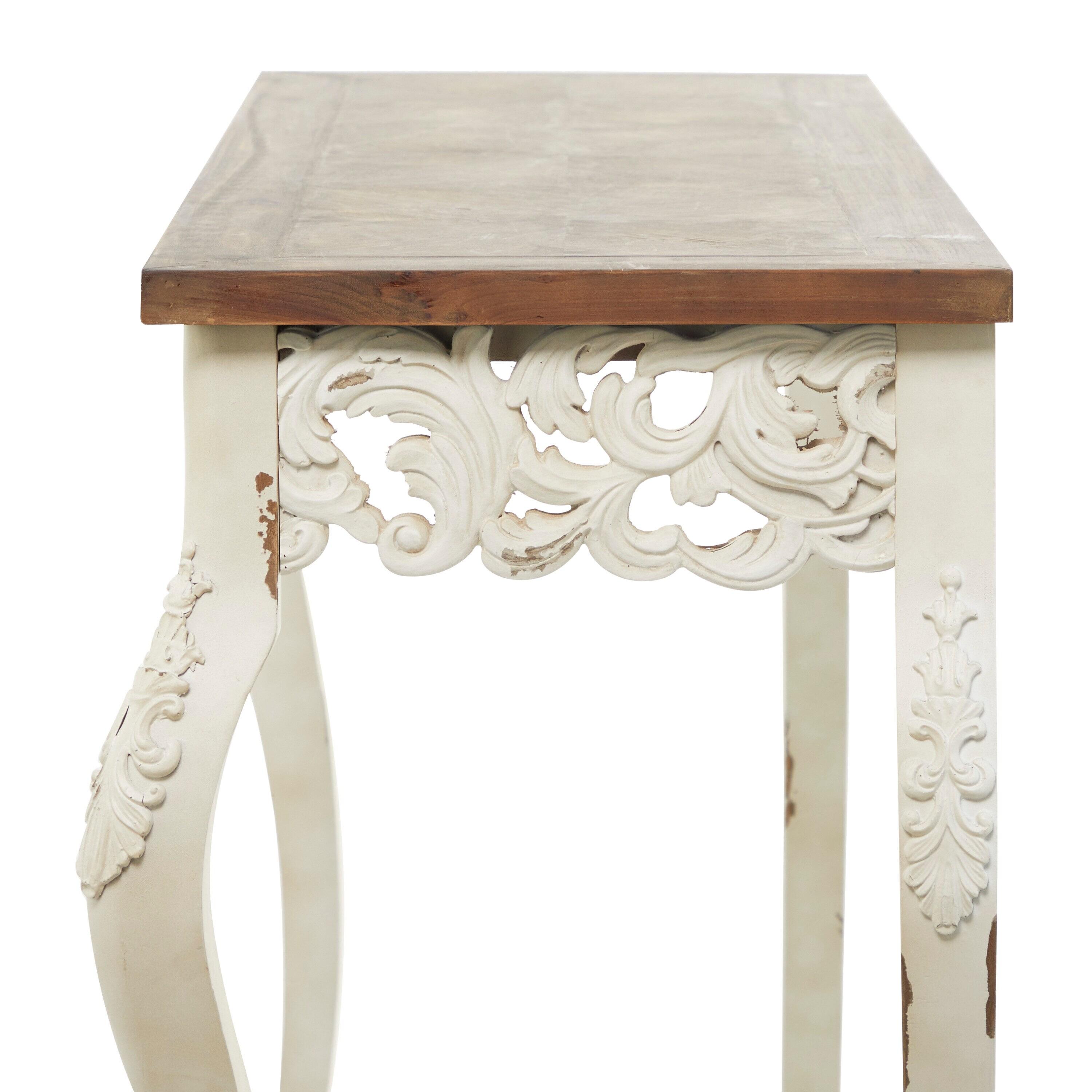 Wood Parisian Design Floral Ornate Detailing Console Table White - Olivia & May